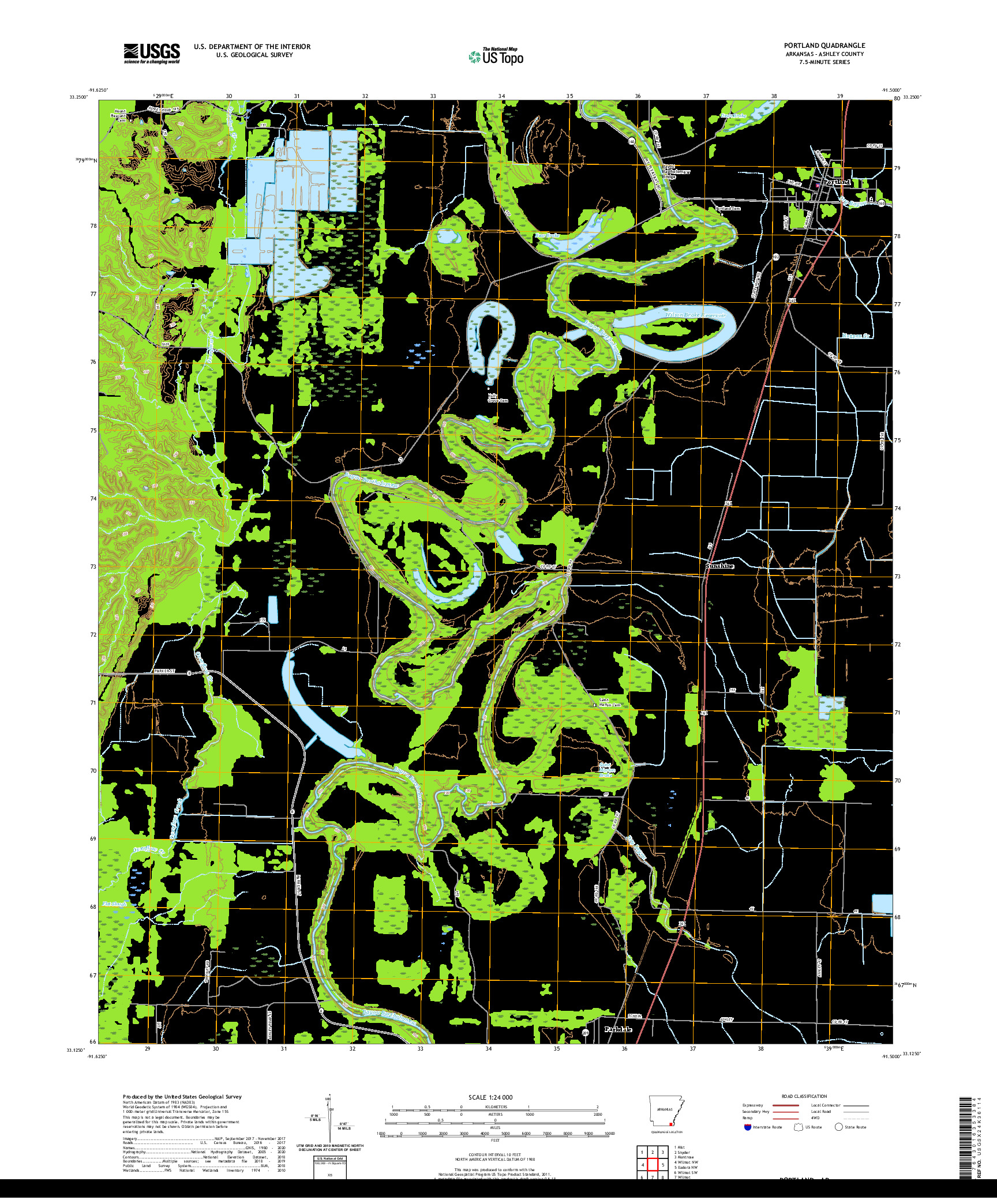 USGS US TOPO 7.5-MINUTE MAP FOR PORTLAND, AR 2020