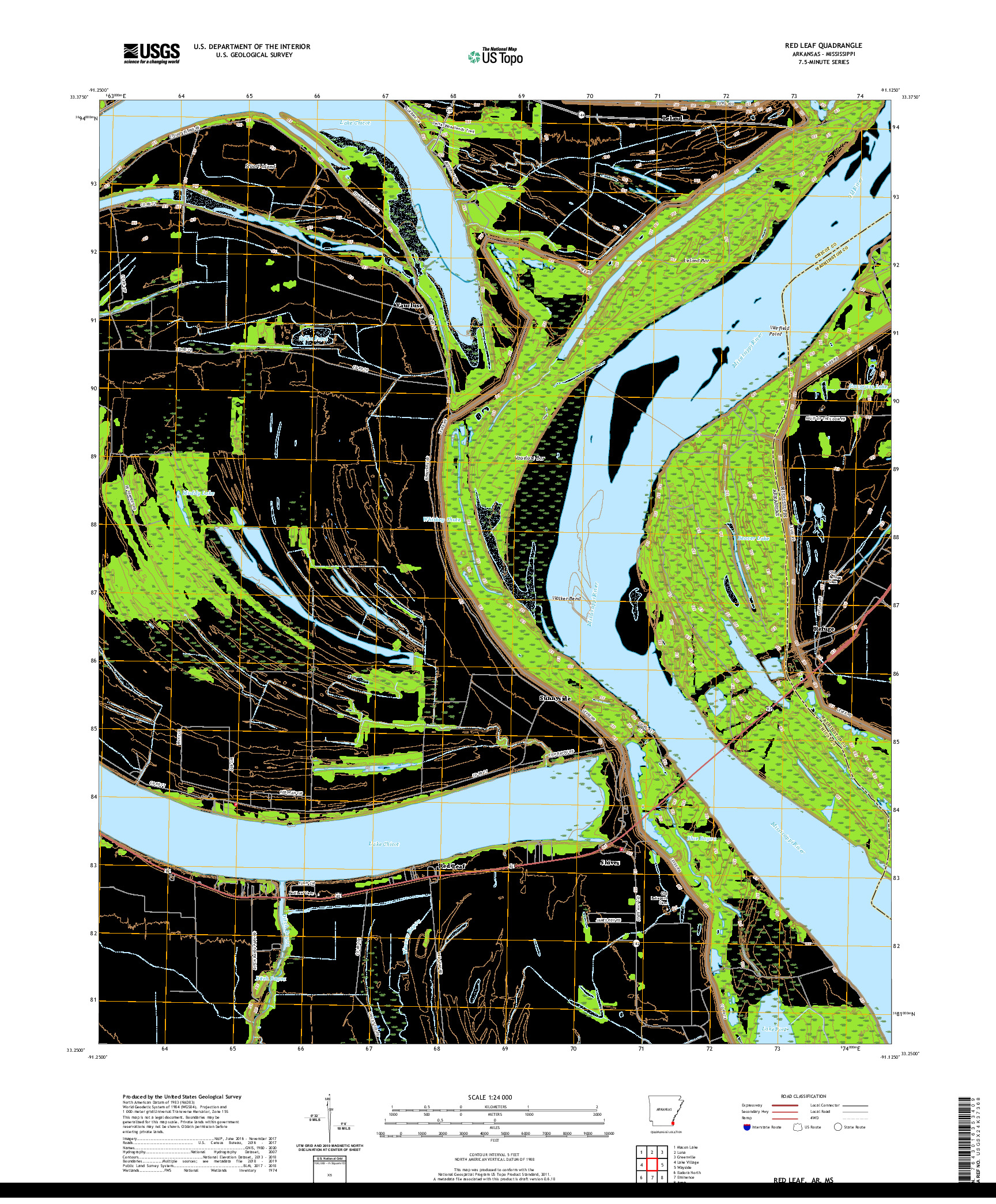 USGS US TOPO 7.5-MINUTE MAP FOR RED LEAF, AR,MS 2020