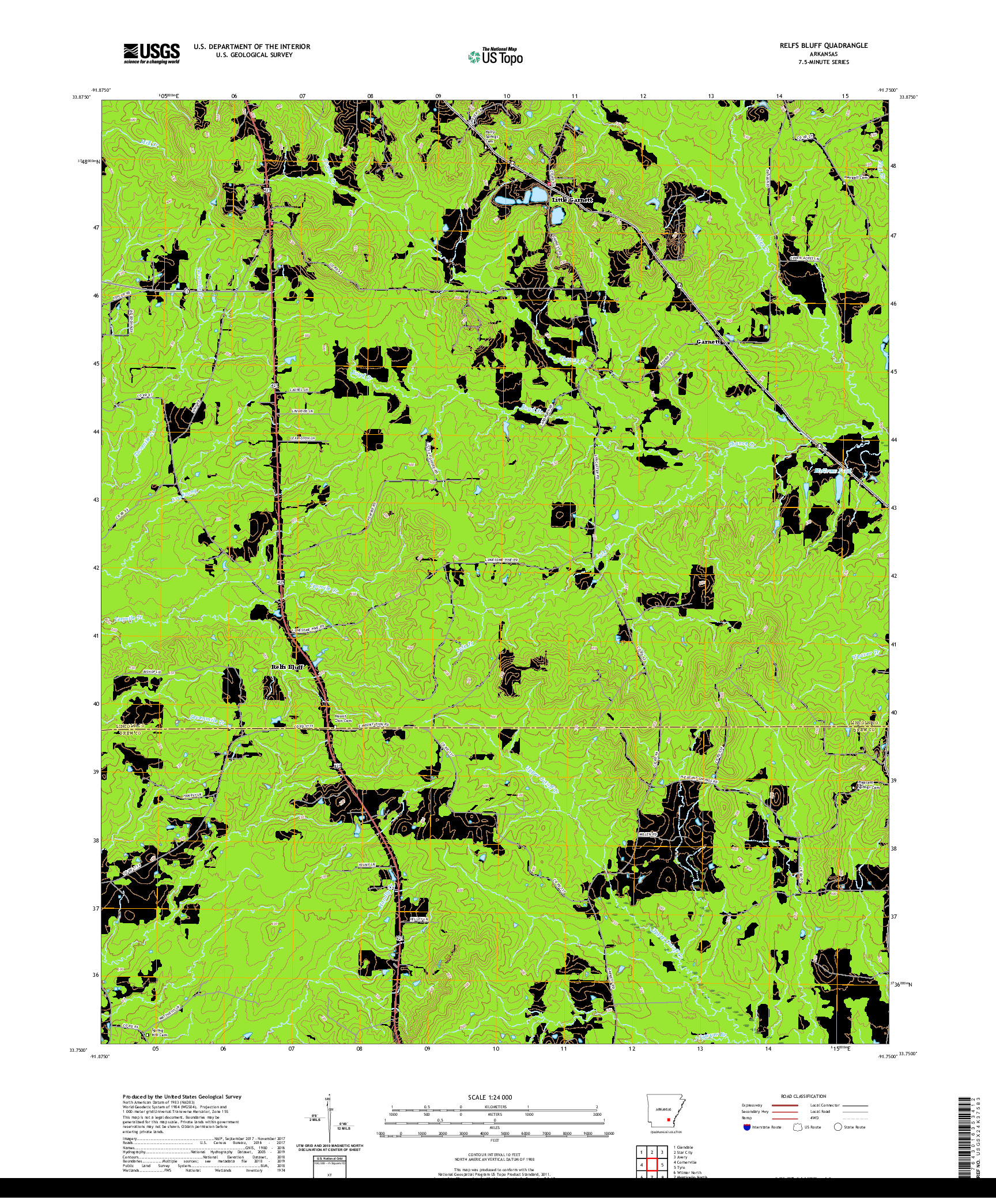 USGS US TOPO 7.5-MINUTE MAP FOR RELFS BLUFF, AR 2020