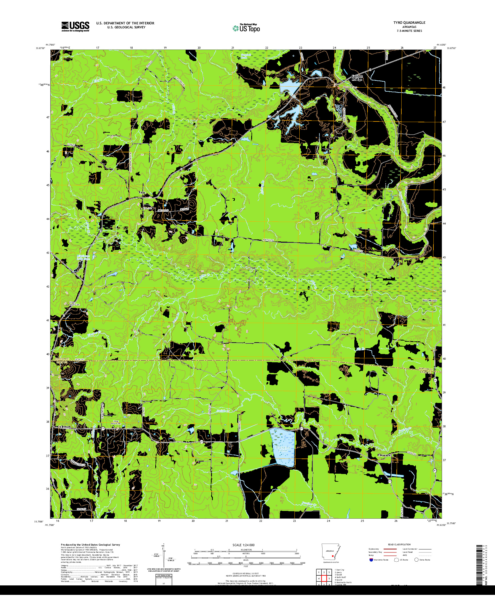 USGS US TOPO 7.5-MINUTE MAP FOR TYRO, AR 2020