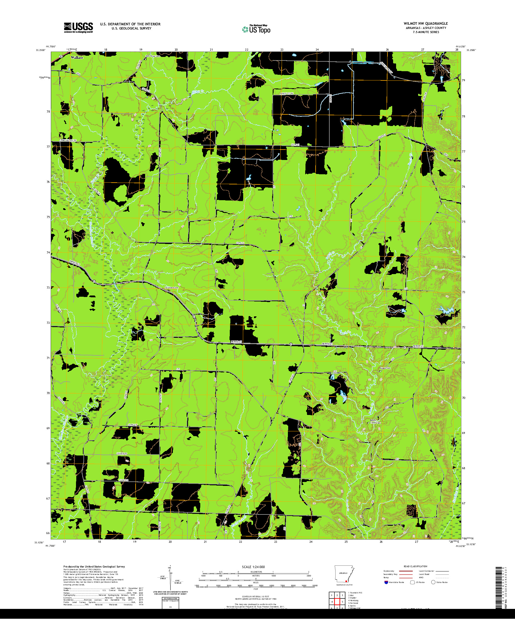 USGS US TOPO 7.5-MINUTE MAP FOR WILMOT NW, AR 2020