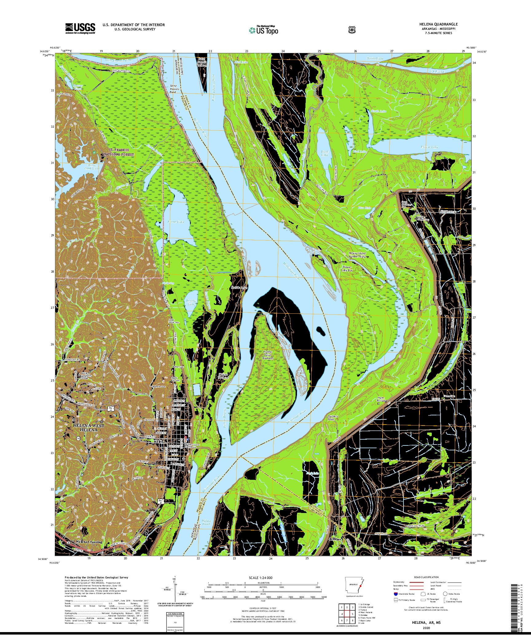 USGS US TOPO 7.5-MINUTE MAP FOR HELENA, AR,MS 2020