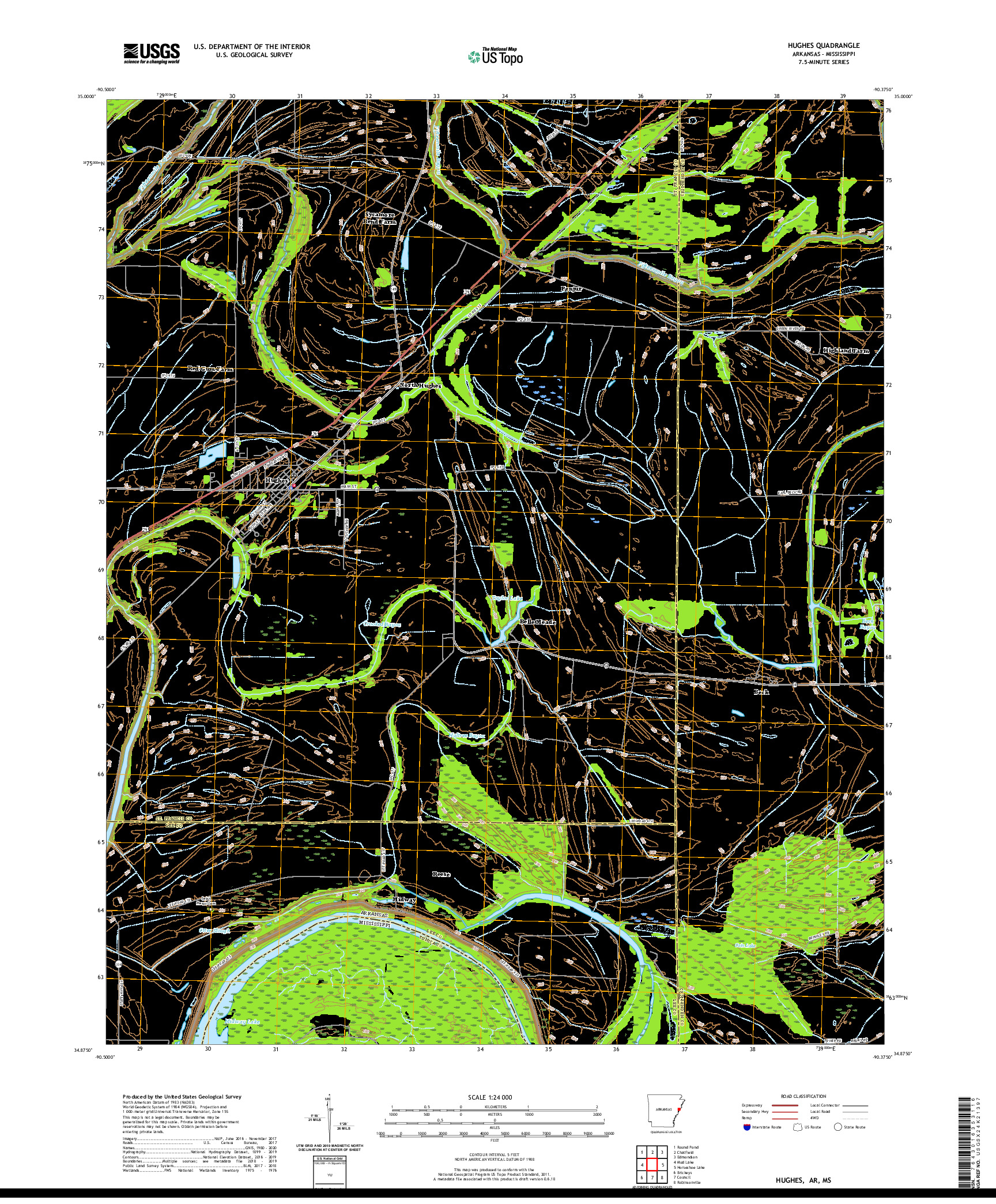 USGS US TOPO 7.5-MINUTE MAP FOR HUGHES, AR,MS 2020