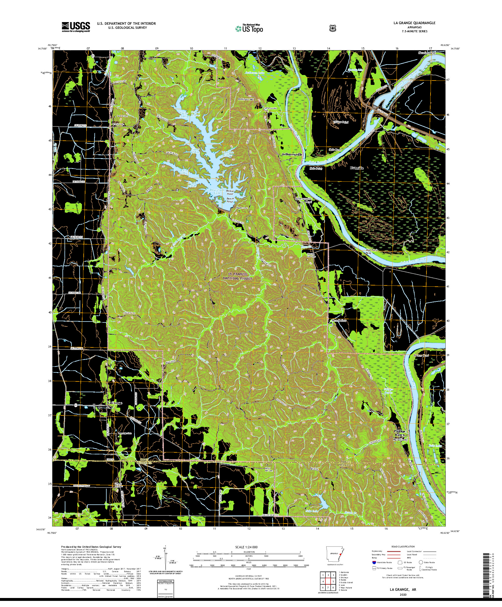 USGS US TOPO 7.5-MINUTE MAP FOR LA GRANGE, AR 2020