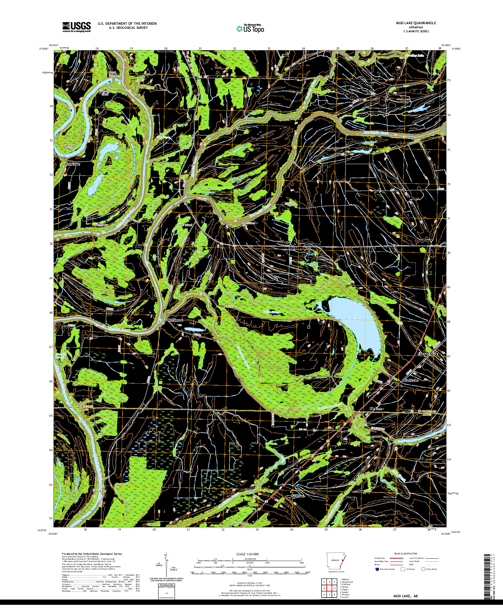 USGS US TOPO 7.5-MINUTE MAP FOR MUD LAKE, AR 2020