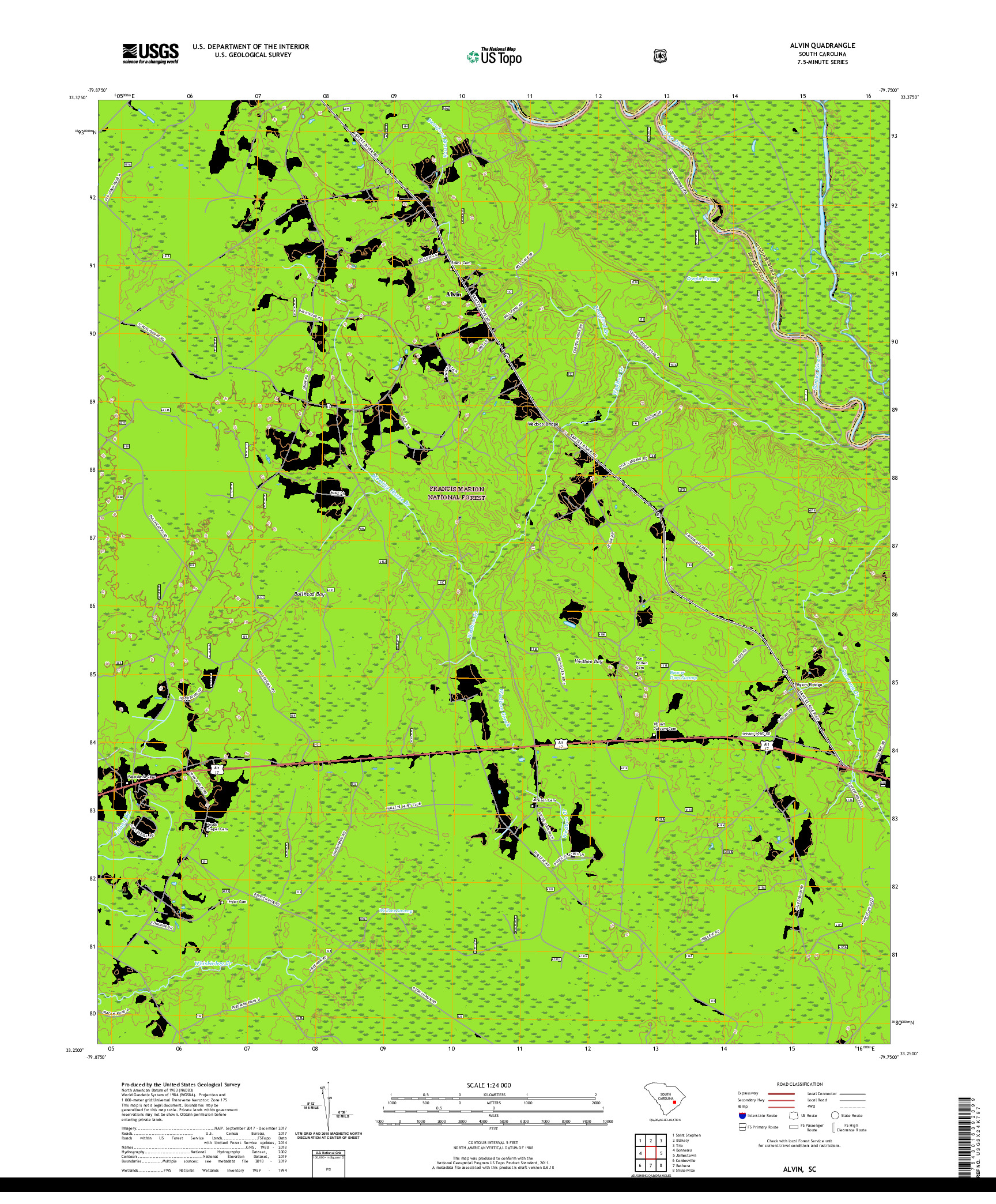 USGS US TOPO 7.5-MINUTE MAP FOR ALVIN, SC 2020