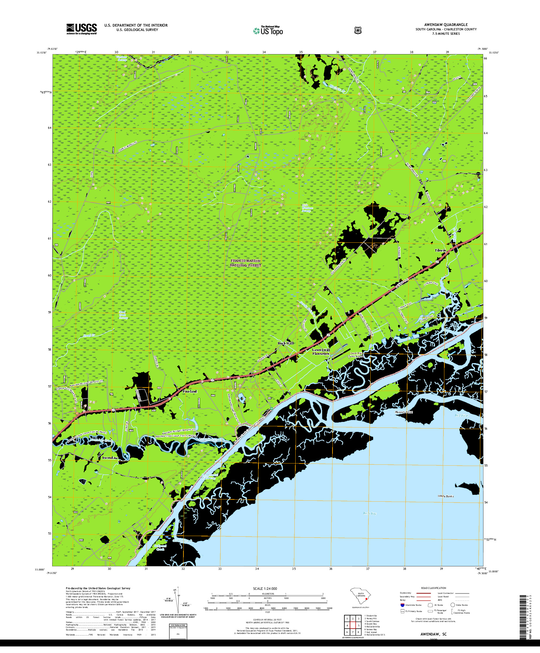 USGS US TOPO 7.5-MINUTE MAP FOR AWENDAW, SC 2020