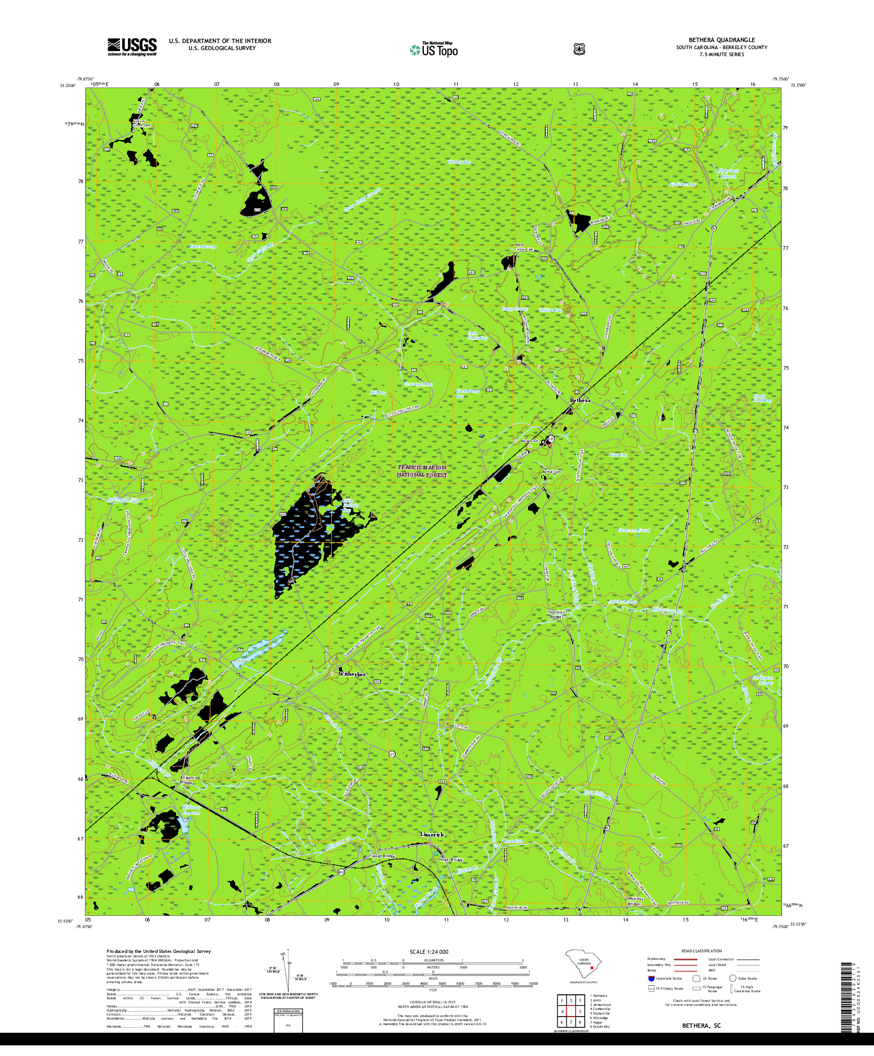 USGS US TOPO 7.5-MINUTE MAP FOR BETHERA, SC 2020