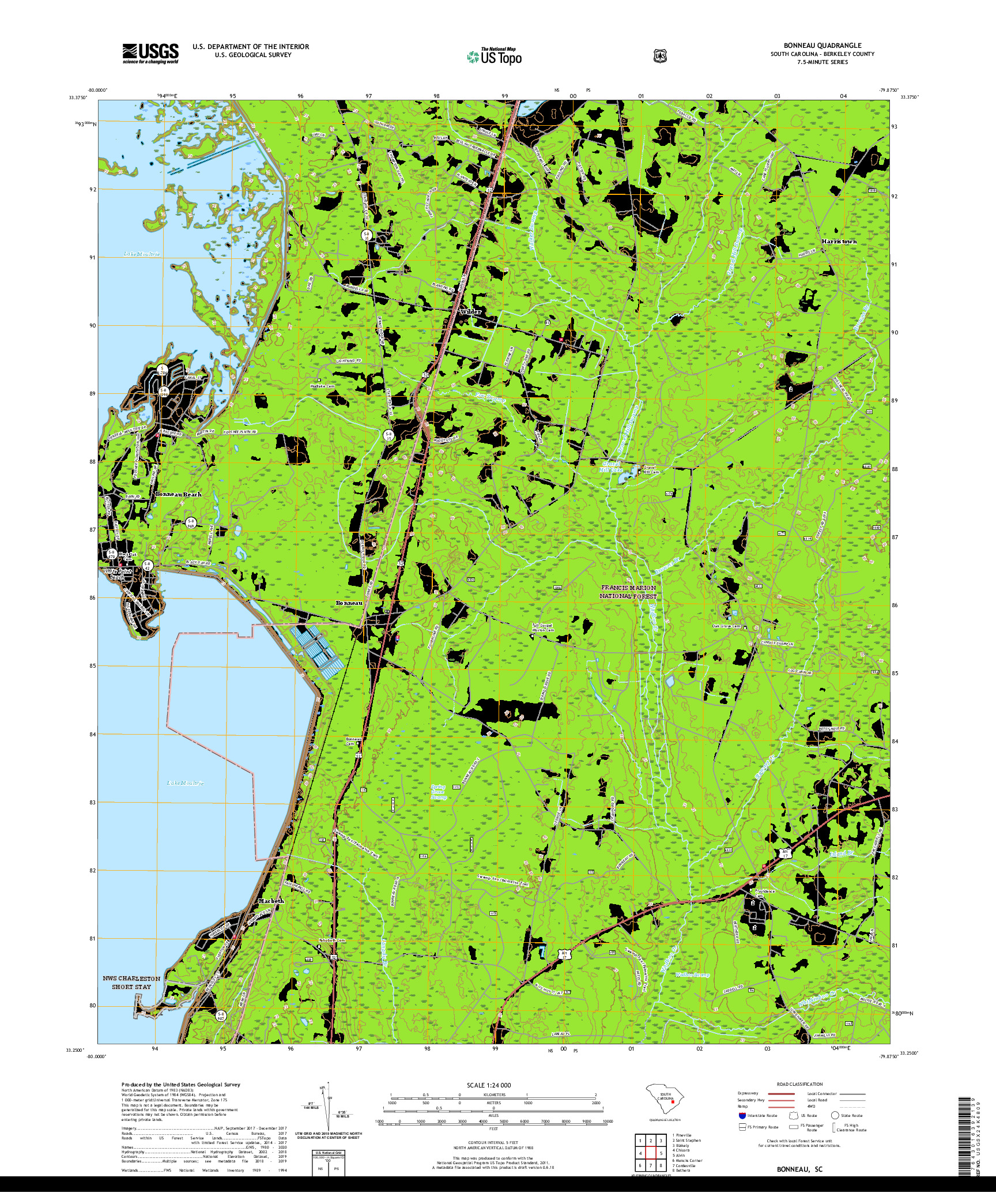 USGS US TOPO 7.5-MINUTE MAP FOR BONNEAU, SC 2020