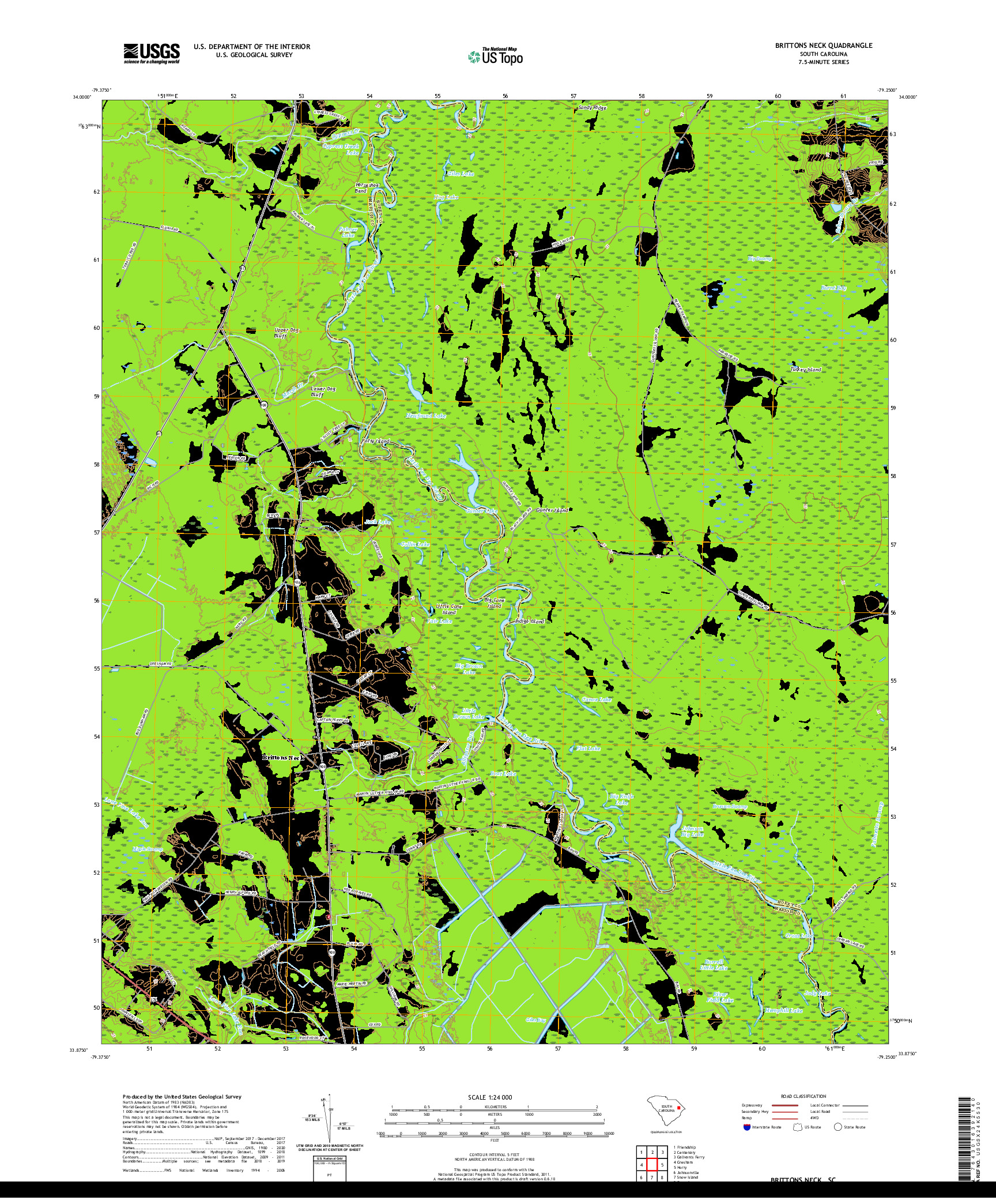 USGS US TOPO 7.5-MINUTE MAP FOR BRITTONS NECK, SC 2020