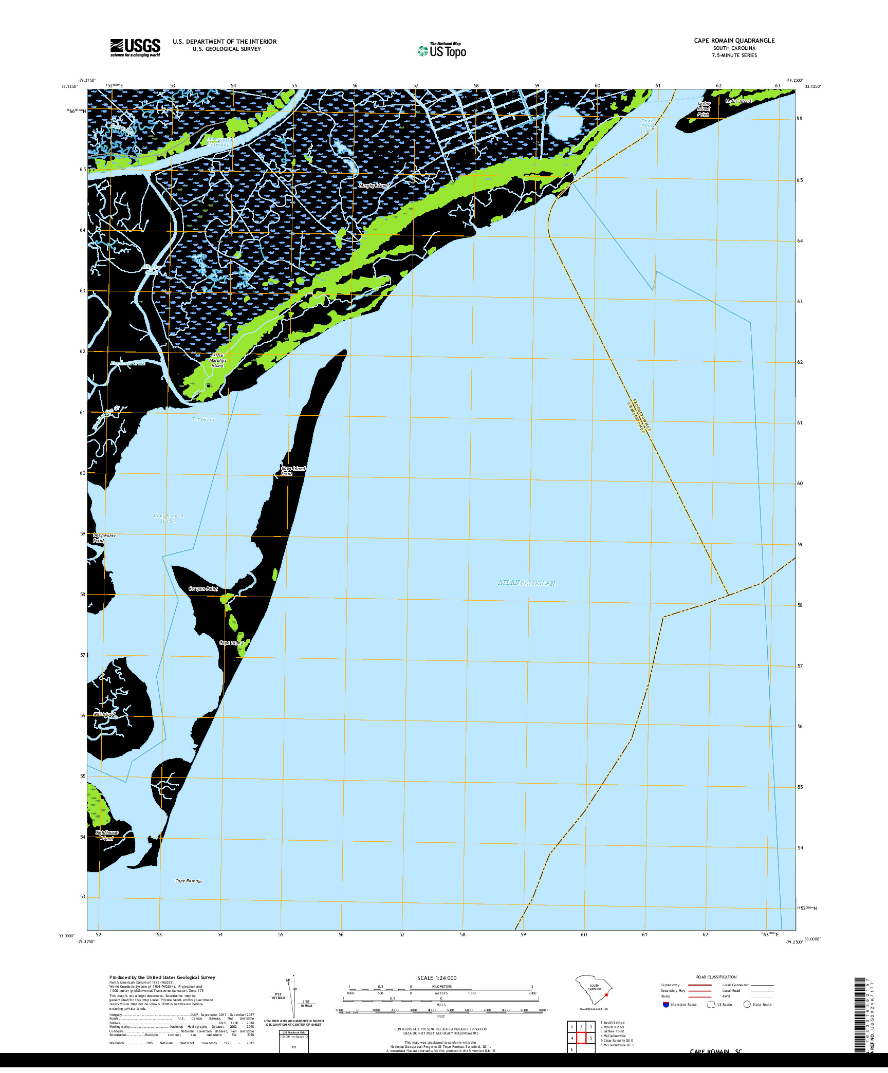 USGS US TOPO 7.5-MINUTE MAP FOR CAPE ROMAIN, SC 2020
