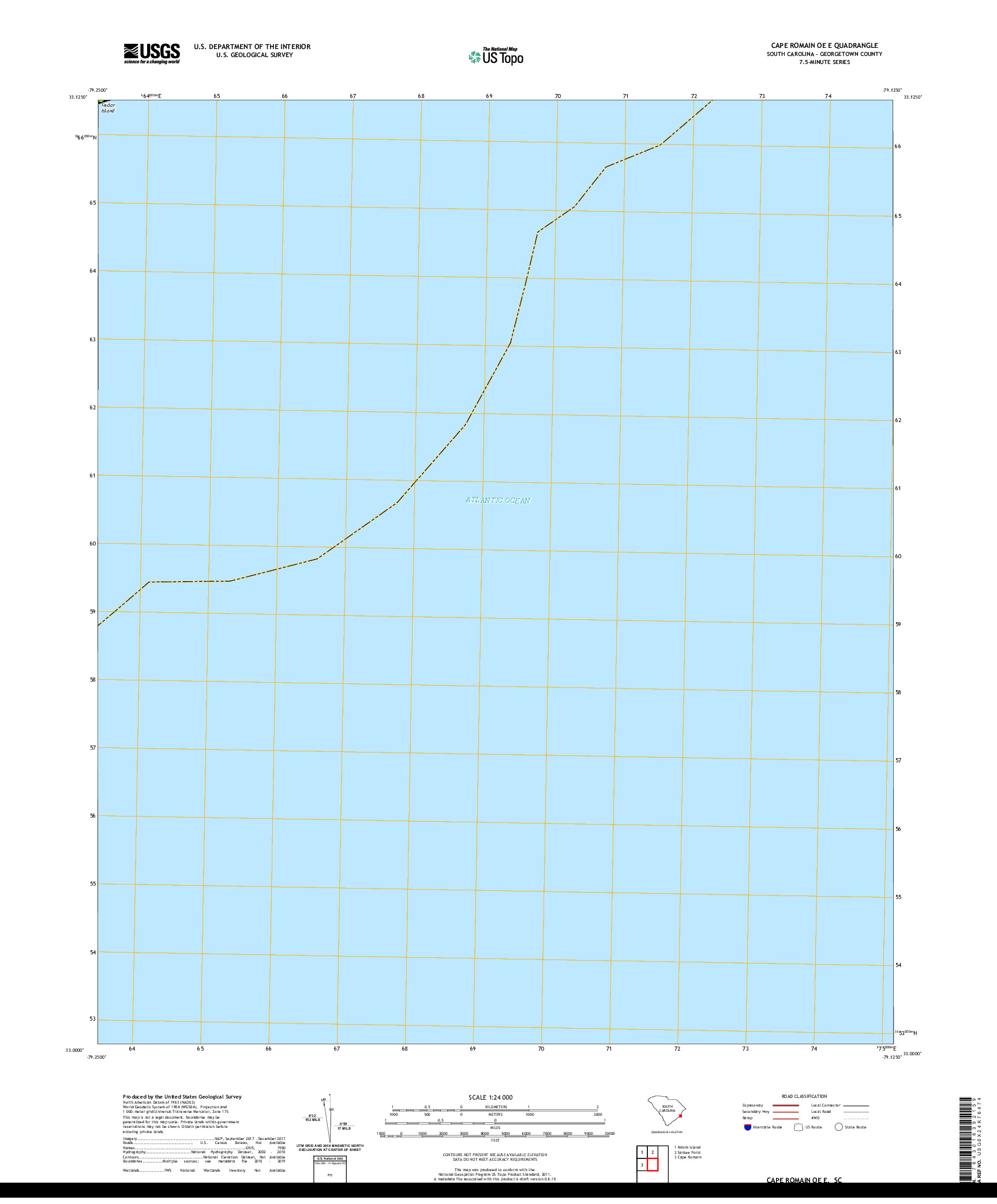 USGS US TOPO 7.5-MINUTE MAP FOR CAPE ROMAIN OE E, SC 2020