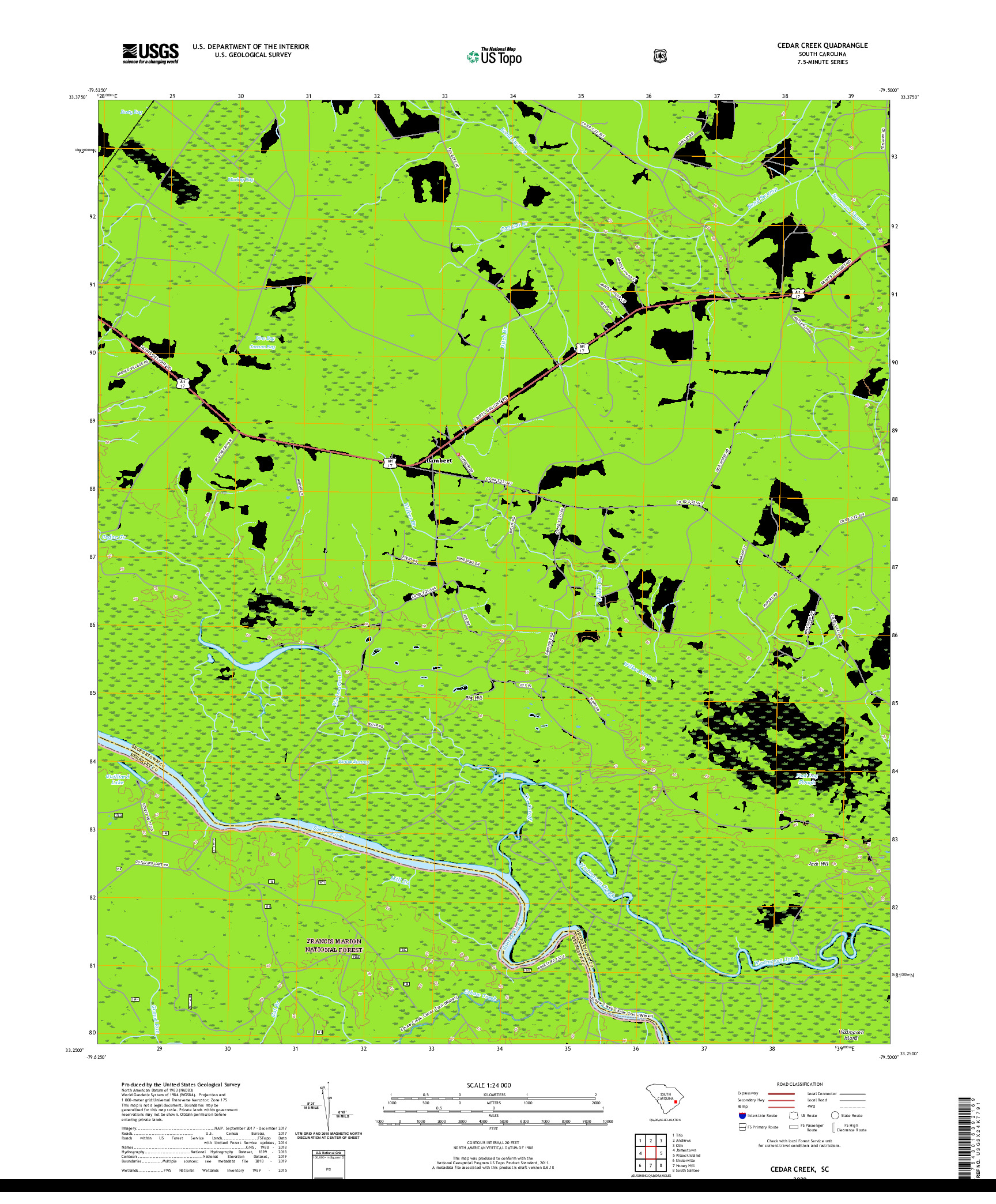 USGS US TOPO 7.5-MINUTE MAP FOR CEDAR CREEK, SC 2020