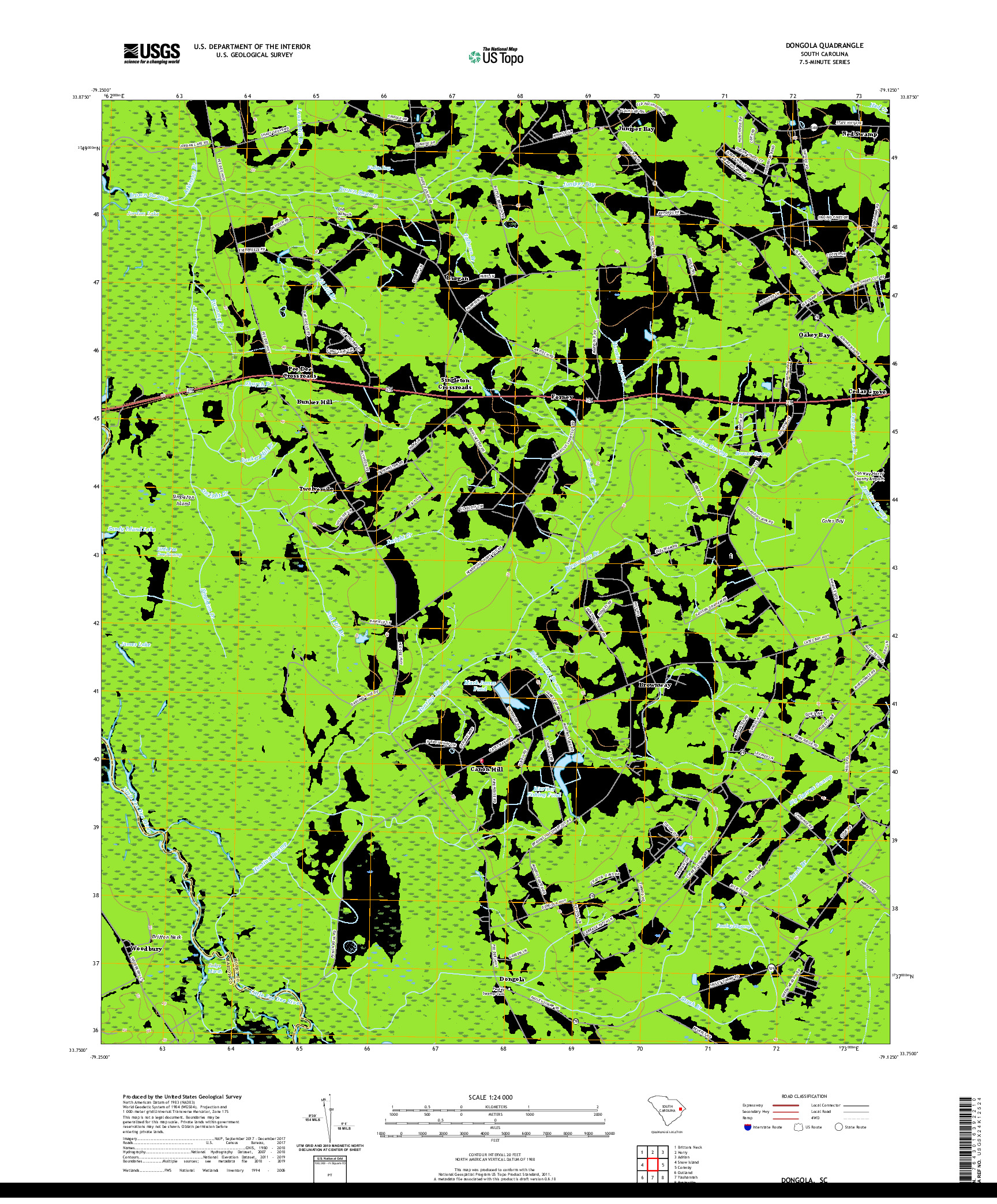 USGS US TOPO 7.5-MINUTE MAP FOR DONGOLA, SC 2020