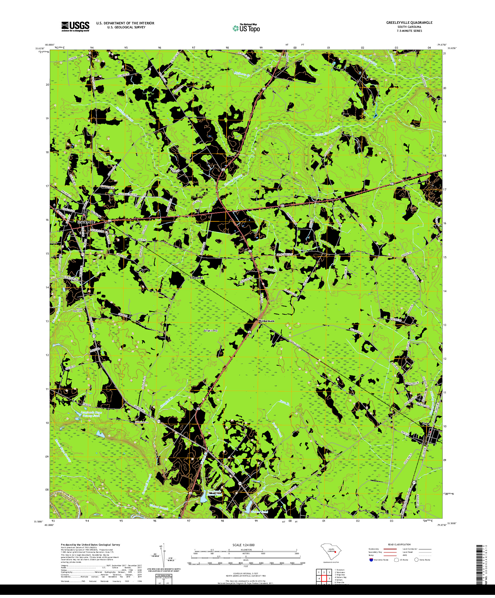 USGS US TOPO 7.5-MINUTE MAP FOR GREELEYVILLE, SC 2020