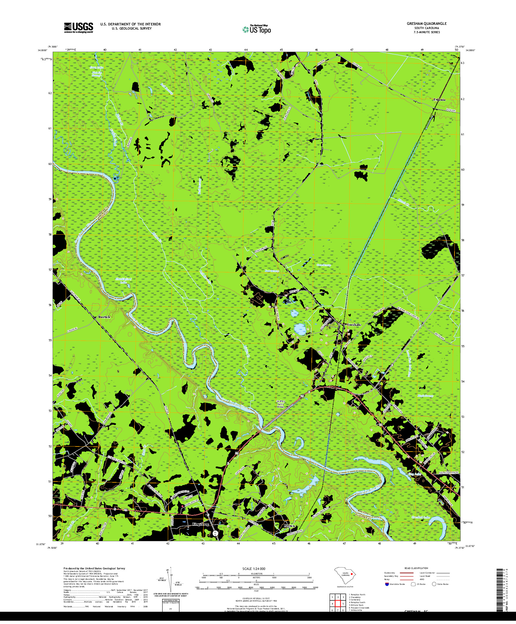 USGS US TOPO 7.5-MINUTE MAP FOR GRESHAM, SC 2020