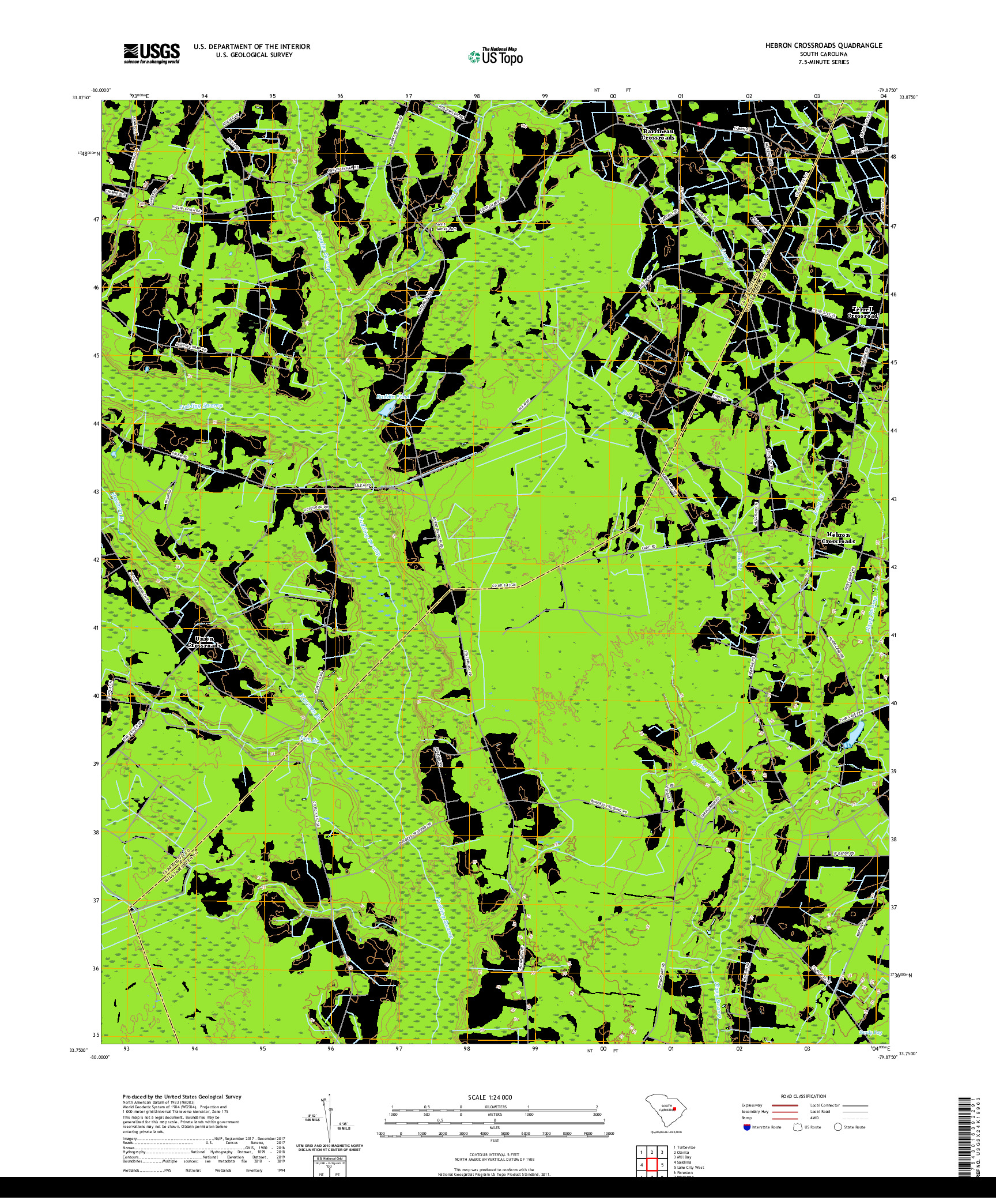 USGS US TOPO 7.5-MINUTE MAP FOR HEBRON CROSSROADS, SC 2020