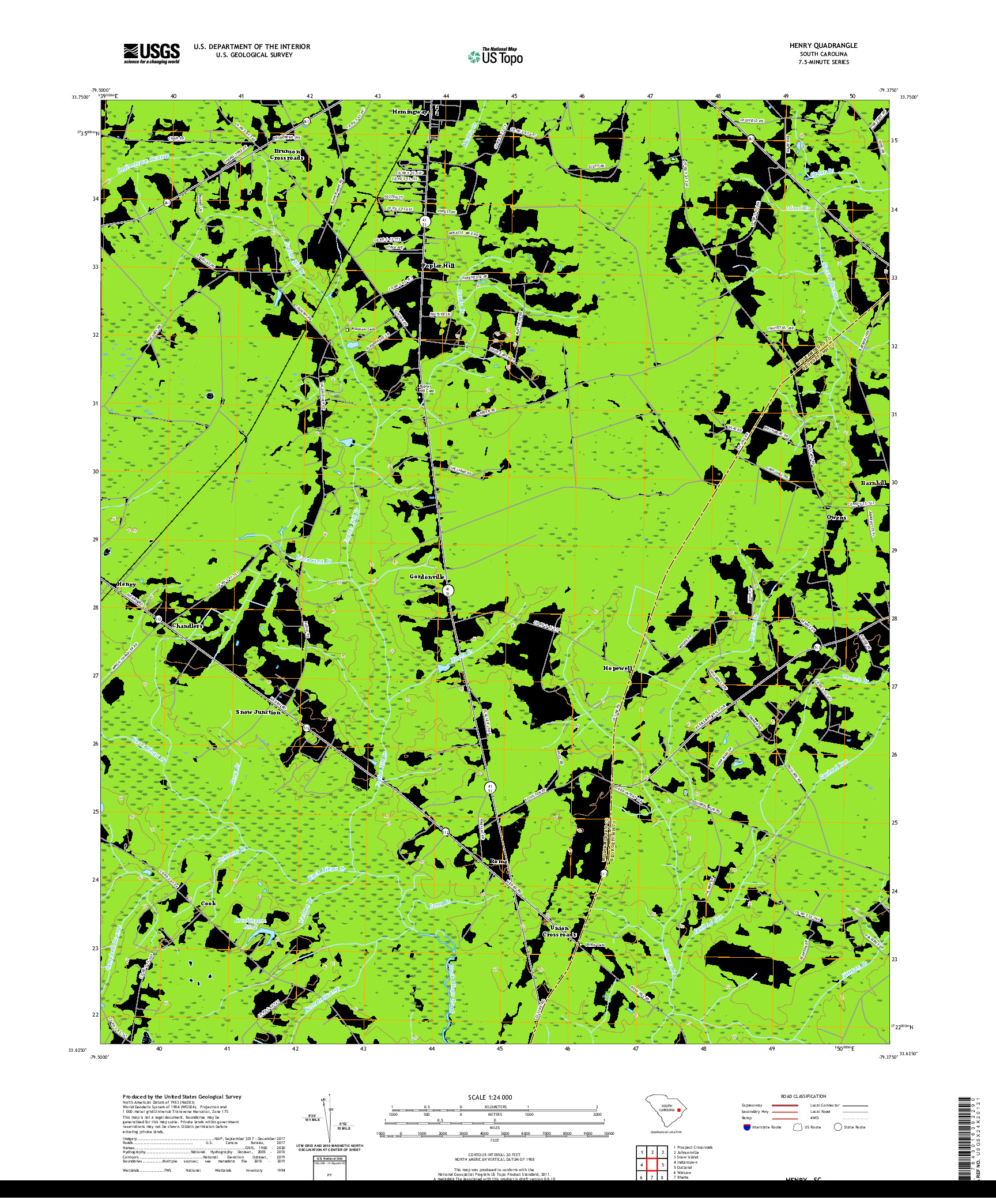 USGS US TOPO 7.5-MINUTE MAP FOR HENRY, SC 2020