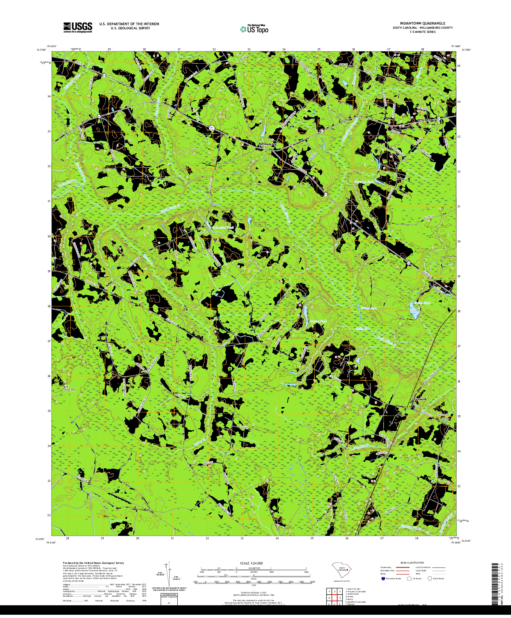 USGS US TOPO 7.5-MINUTE MAP FOR INDIANTOWN, SC 2020