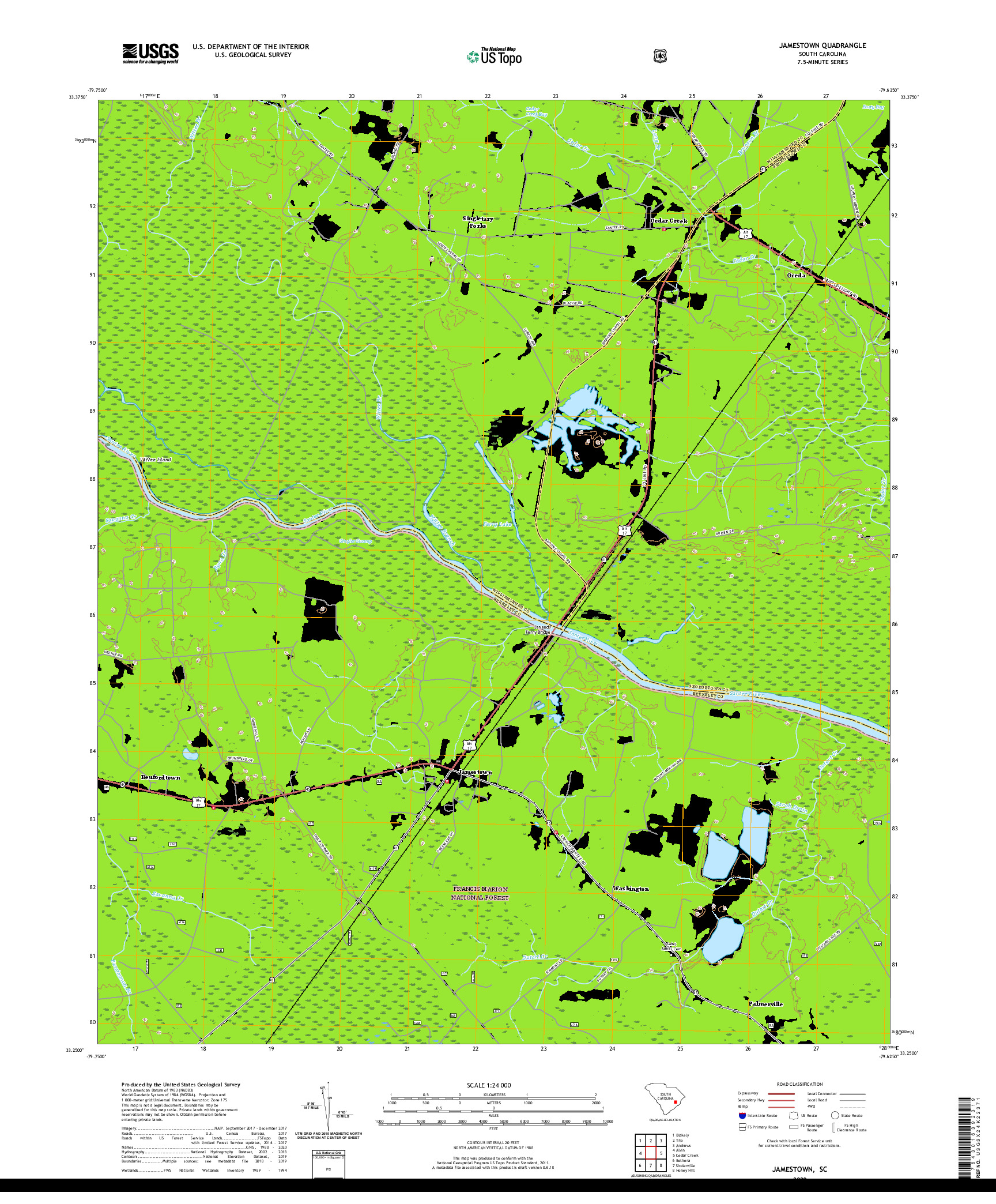 USGS US TOPO 7.5-MINUTE MAP FOR JAMESTOWN, SC 2020