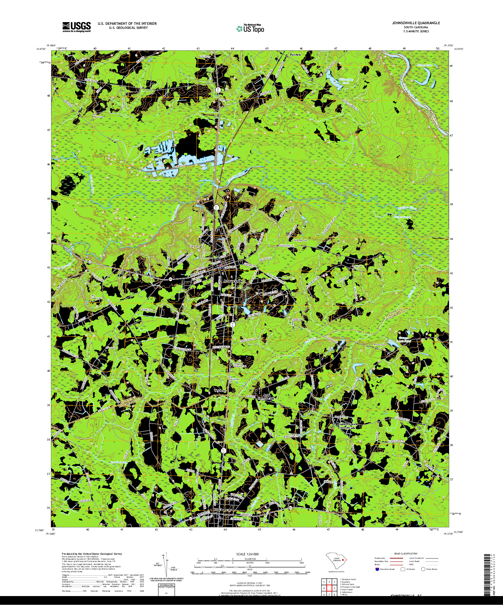 USGS US TOPO 7.5-MINUTE MAP FOR JOHNSONVILLE, SC 2020