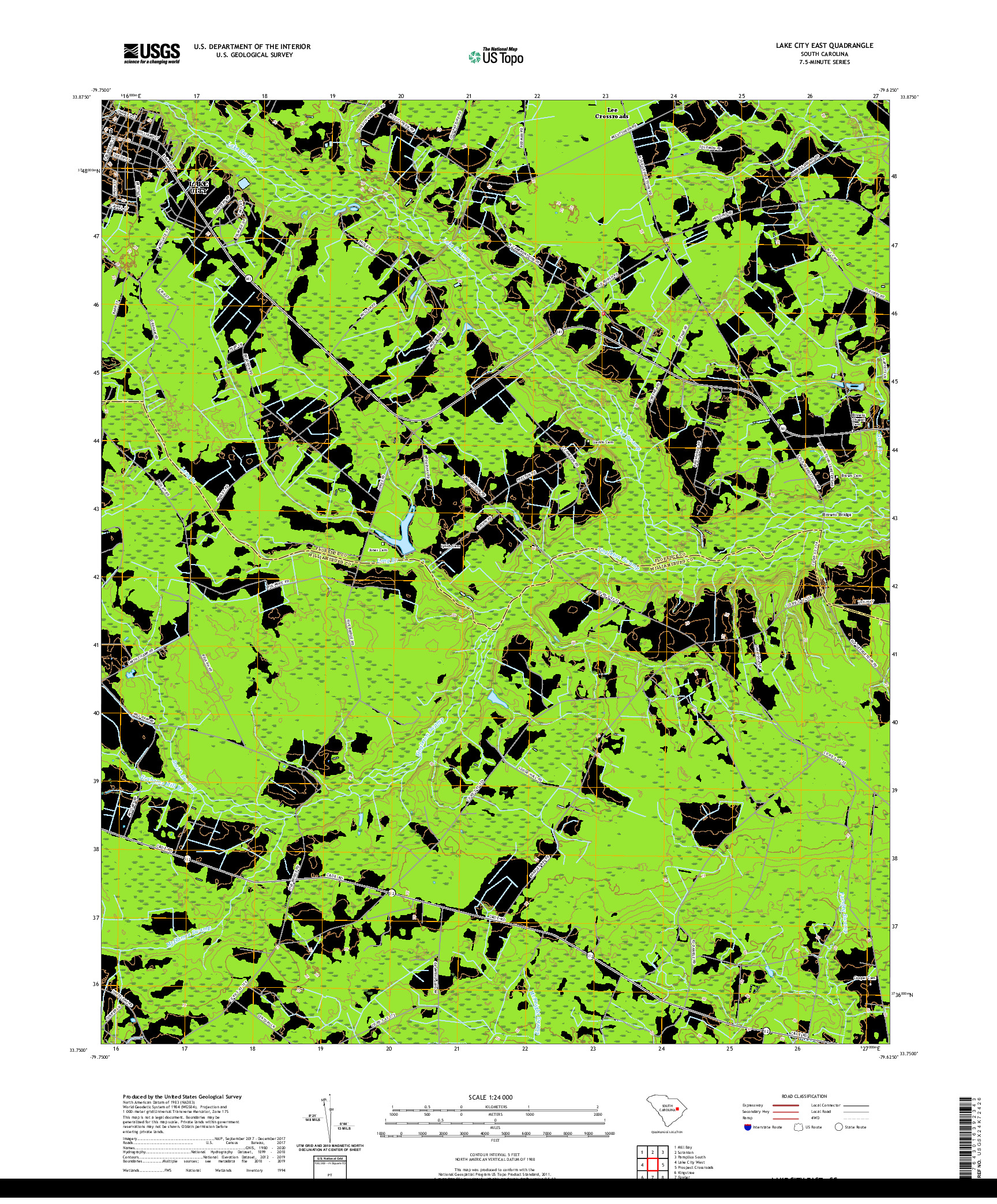 USGS US TOPO 7.5-MINUTE MAP FOR LAKE CITY EAST, SC 2020