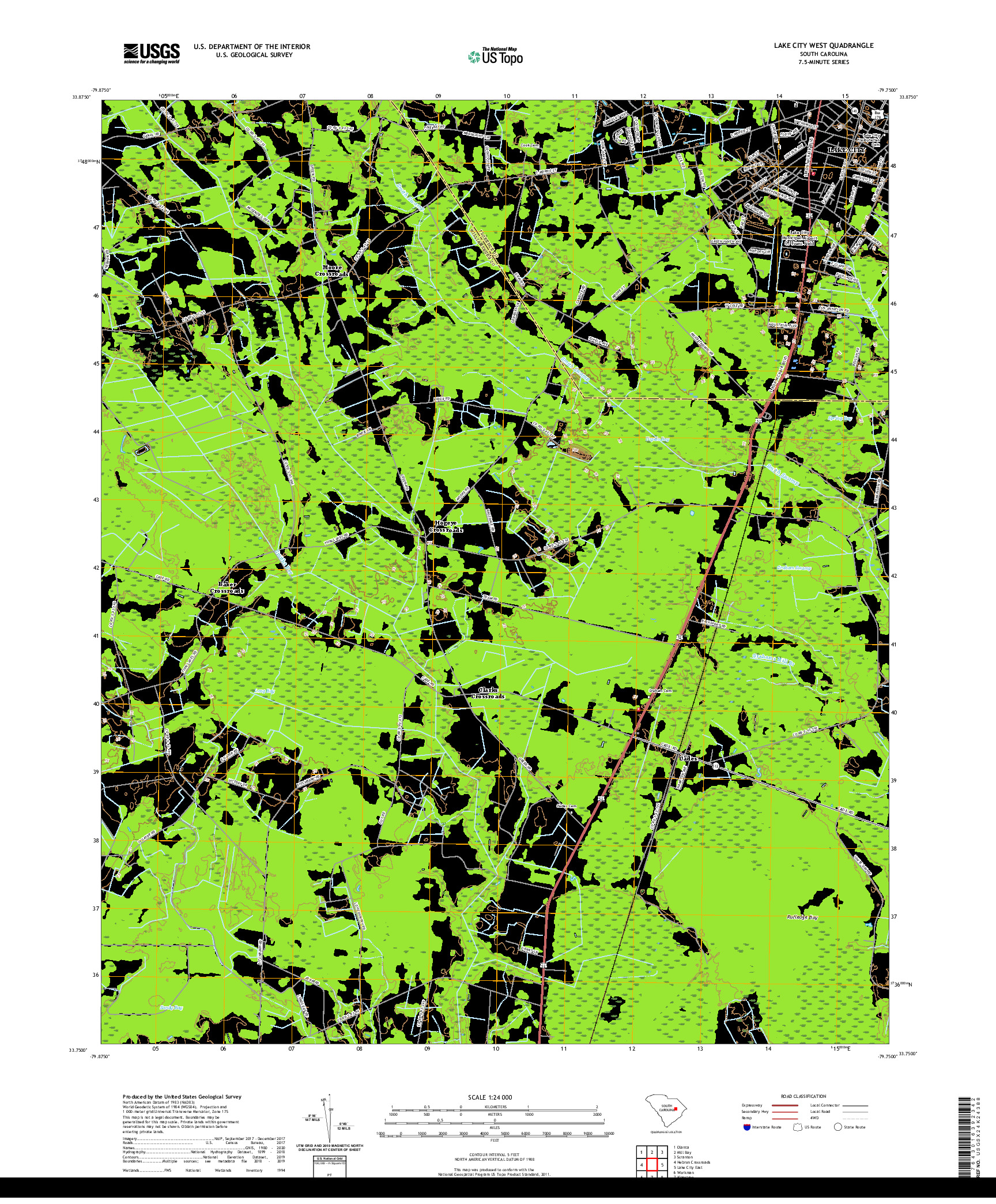 USGS US TOPO 7.5-MINUTE MAP FOR LAKE CITY WEST, SC 2020