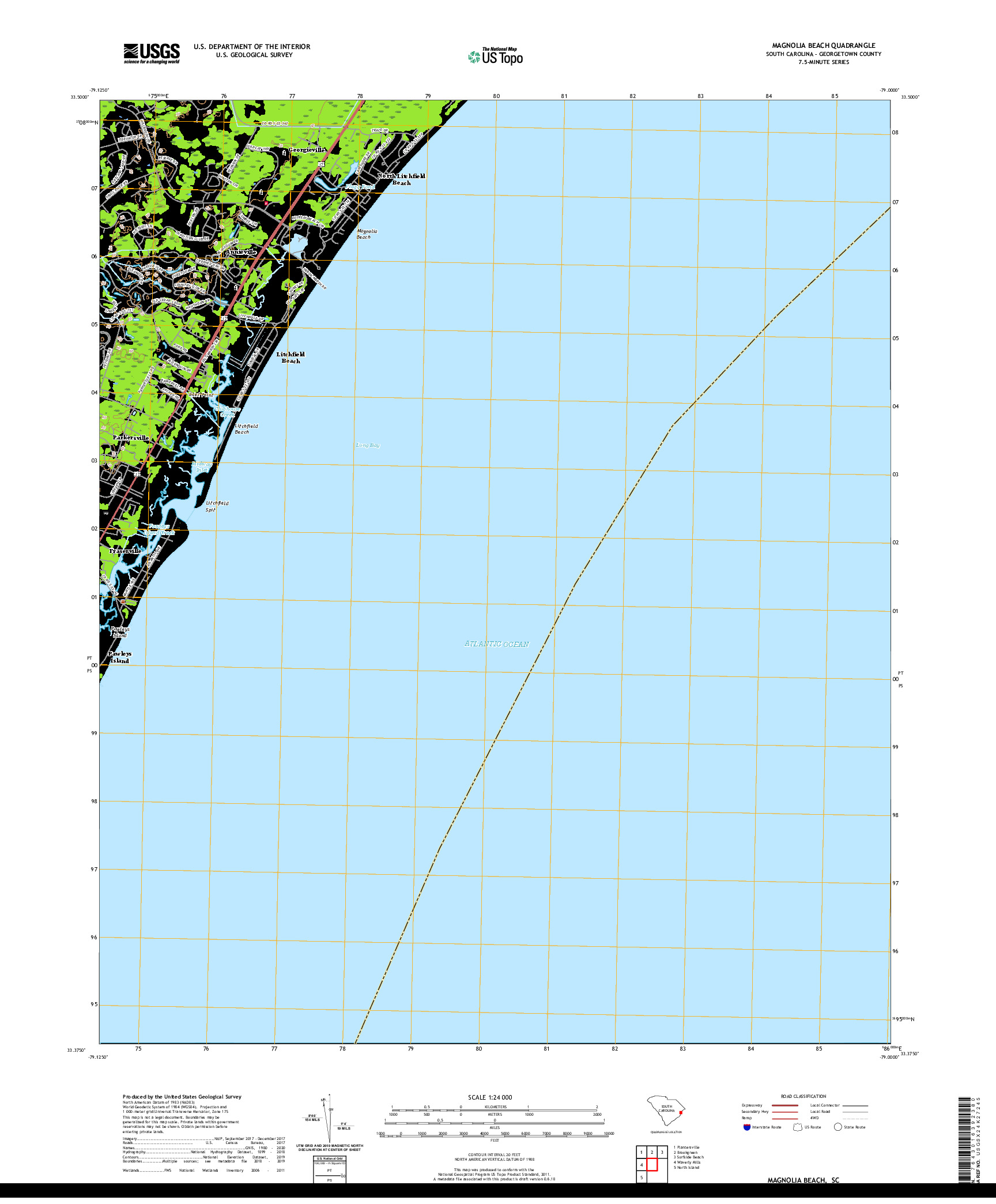 USGS US TOPO 7.5-MINUTE MAP FOR MAGNOLIA BEACH, SC 2020