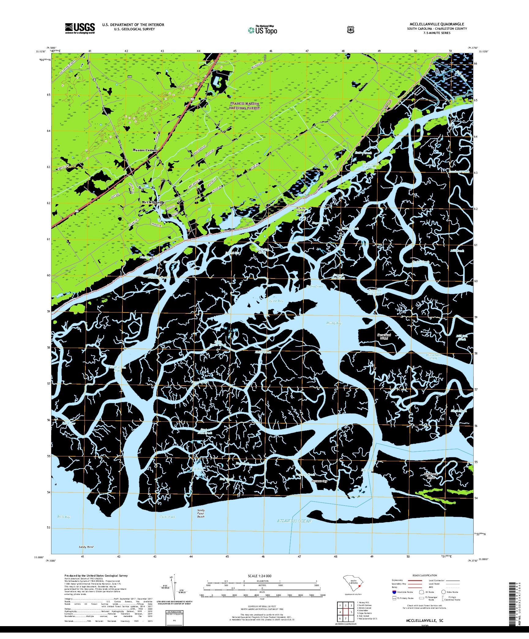USGS US TOPO 7.5-MINUTE MAP FOR MCCLELLANVILLE, SC 2020