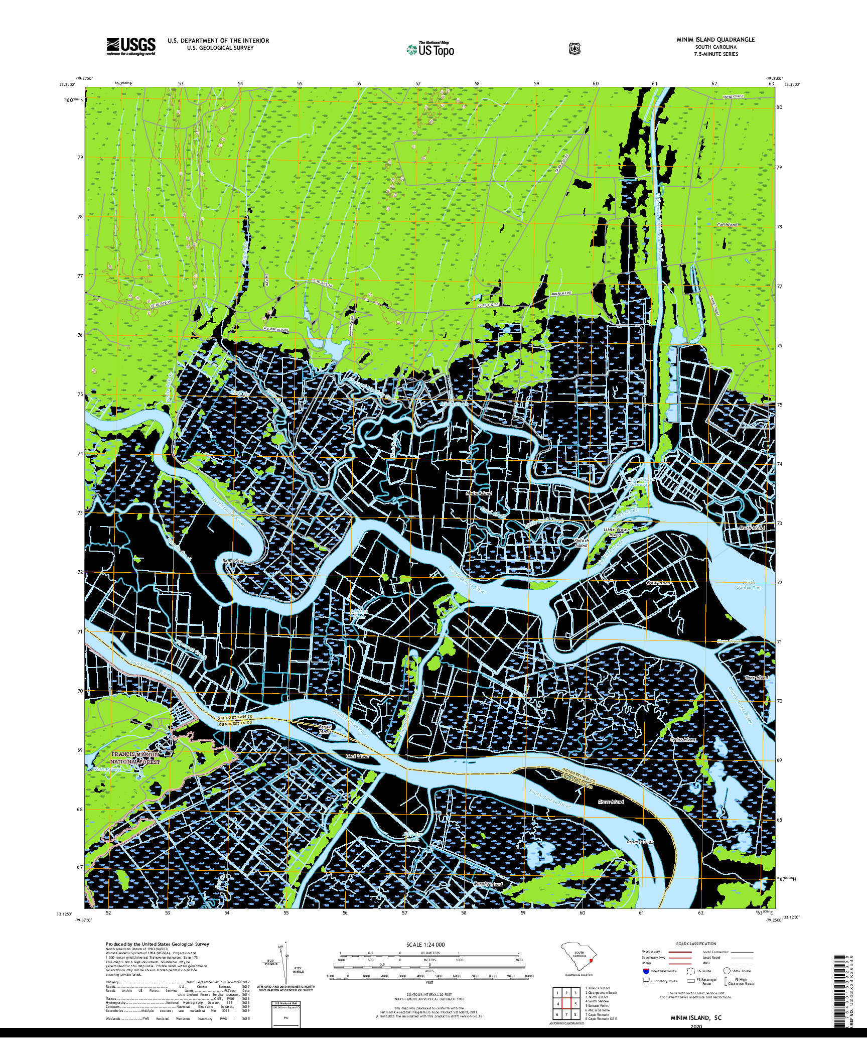 USGS US TOPO 7.5-MINUTE MAP FOR MINIM ISLAND, SC 2020