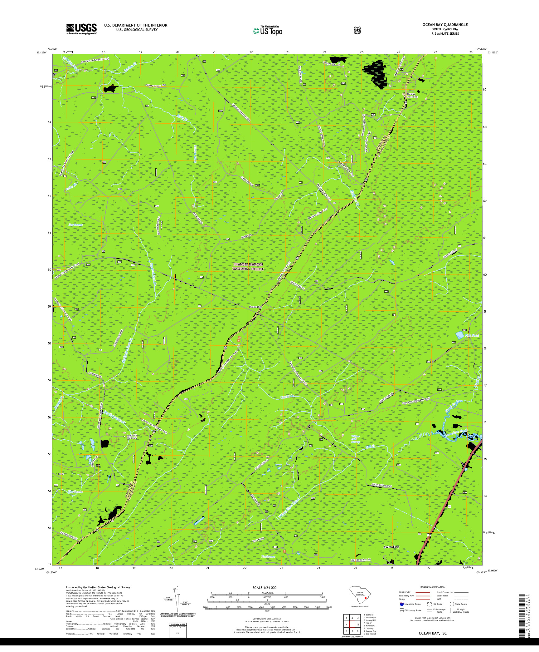 USGS US TOPO 7.5-MINUTE MAP FOR OCEAN BAY, SC 2020