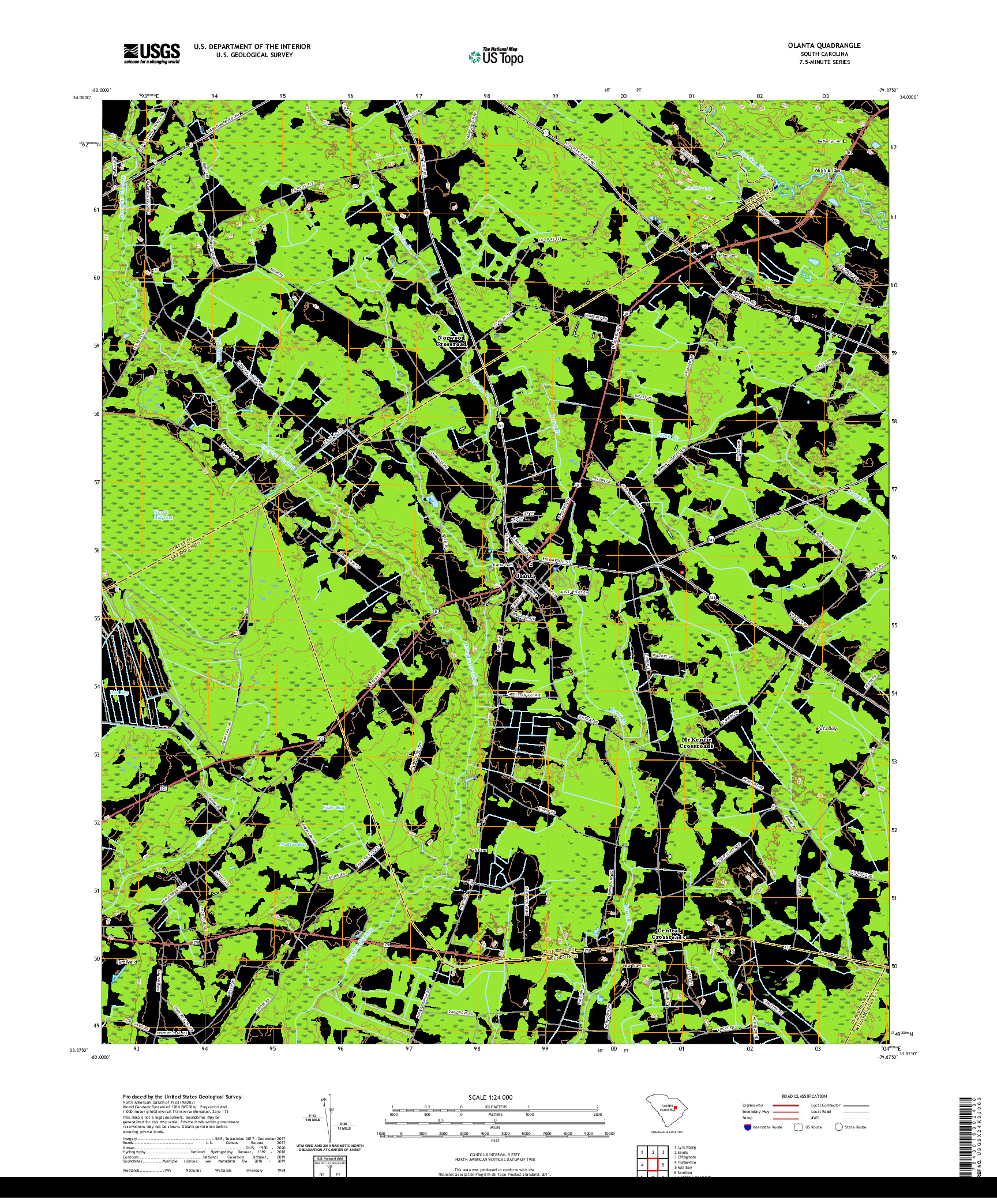 USGS US TOPO 7.5-MINUTE MAP FOR OLANTA, SC 2020