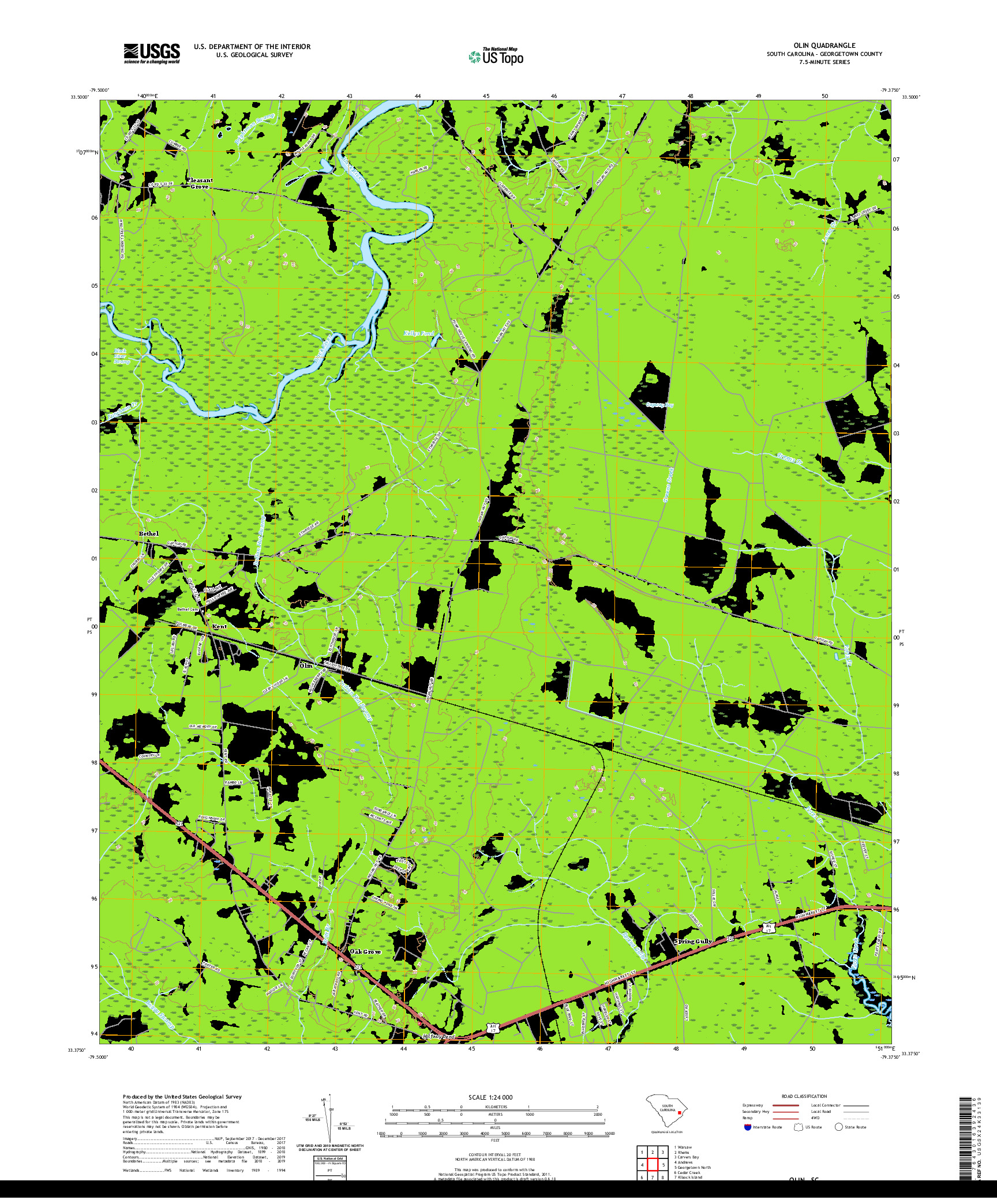 USGS US TOPO 7.5-MINUTE MAP FOR OLIN, SC 2020