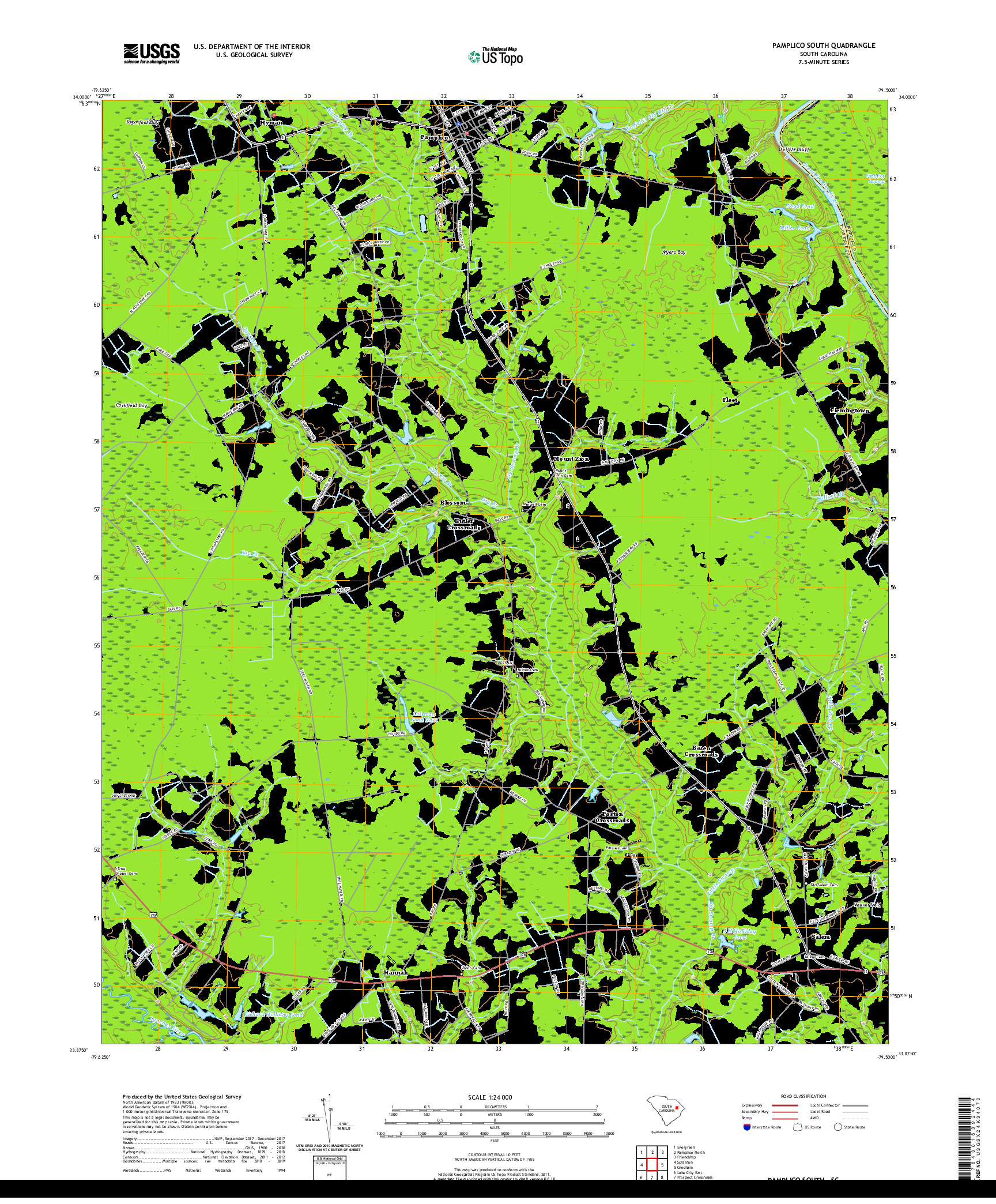 USGS US TOPO 7.5-MINUTE MAP FOR PAMPLICO SOUTH, SC 2020