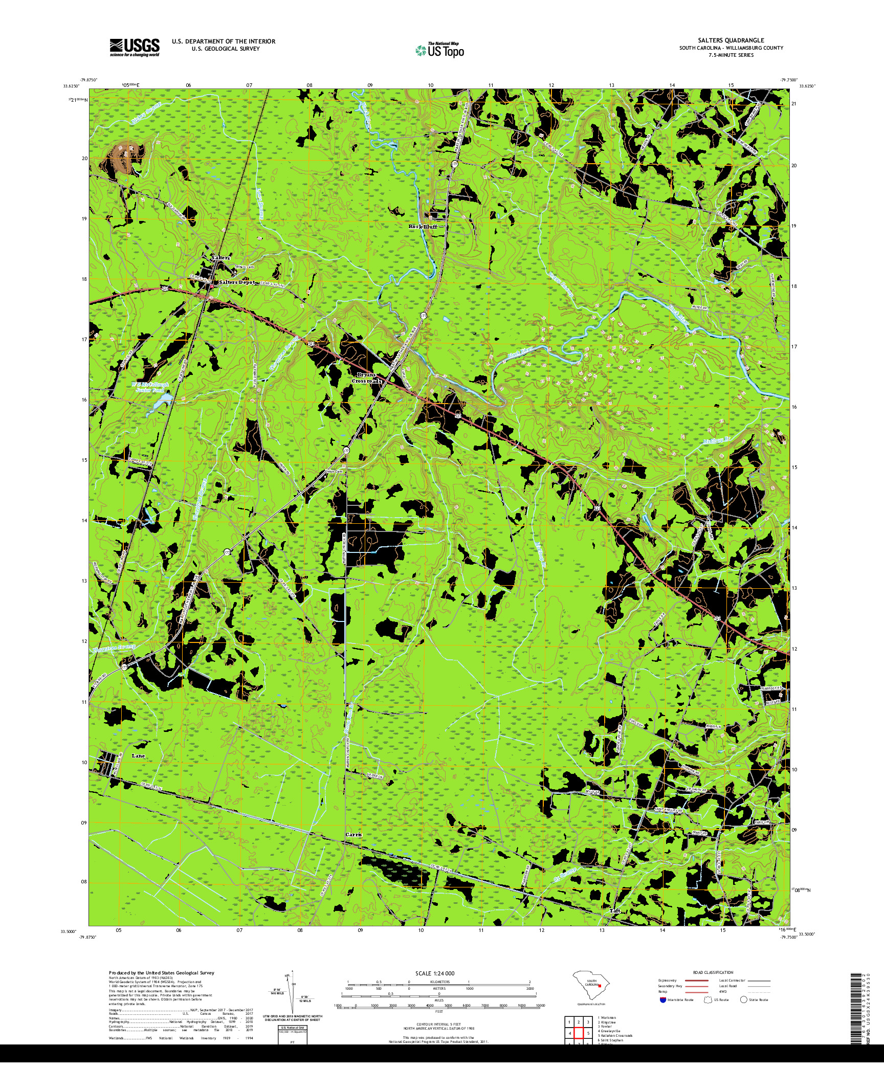 USGS US TOPO 7.5-MINUTE MAP FOR SALTERS, SC 2020