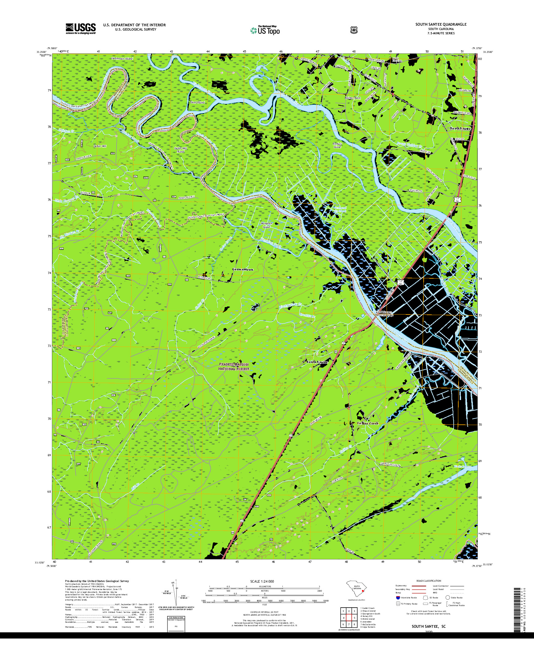 USGS US TOPO 7.5-MINUTE MAP FOR SOUTH SANTEE, SC 2020