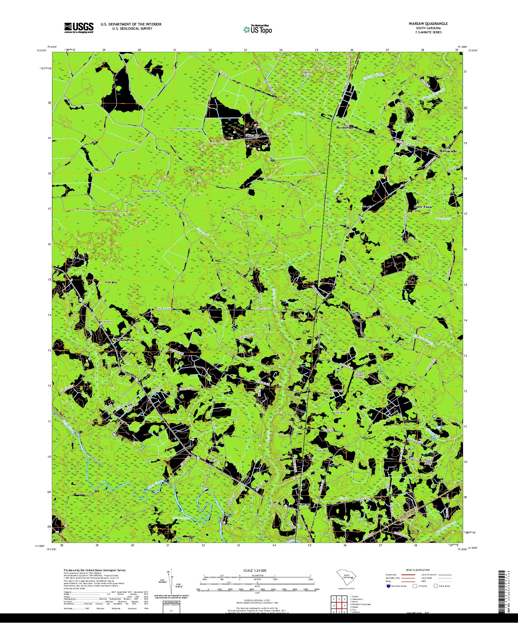 USGS US TOPO 7.5-MINUTE MAP FOR WARSAW, SC 2020