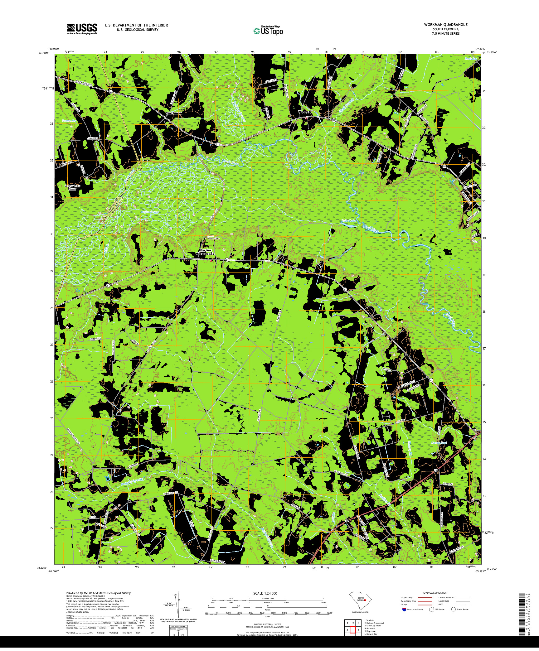 USGS US TOPO 7.5-MINUTE MAP FOR WORKMAN, SC 2020