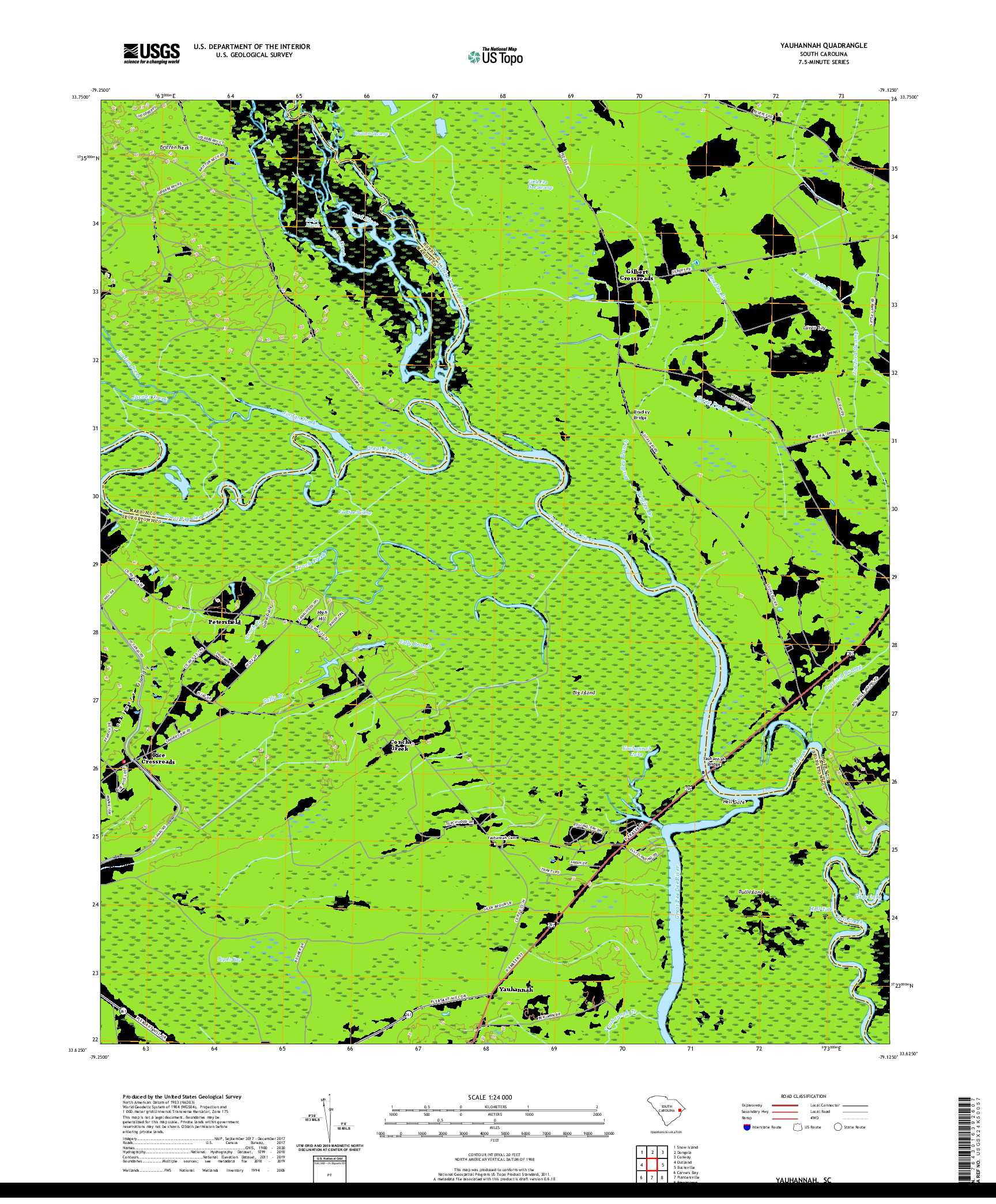 USGS US TOPO 7.5-MINUTE MAP FOR YAUHANNAH, SC 2020
