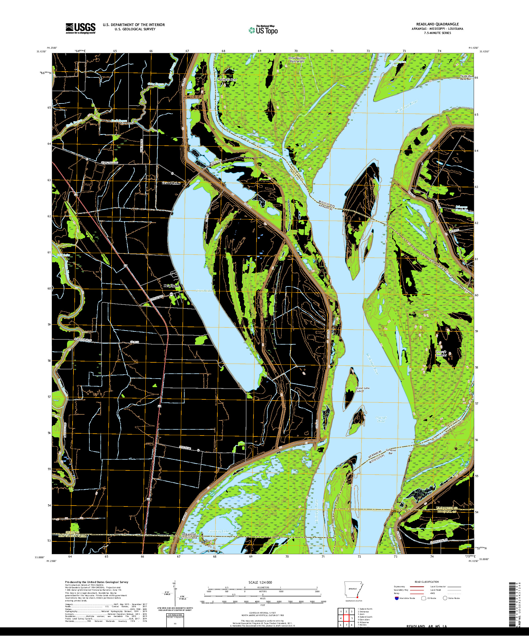 USGS US TOPO 7.5-MINUTE MAP FOR READLAND, AR,MS,LA 2020