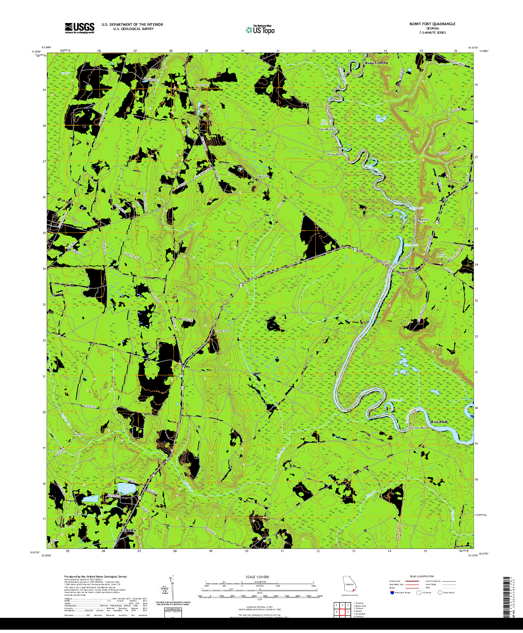 USGS US TOPO 7.5-MINUTE MAP FOR BURNT FORT, GA 2020