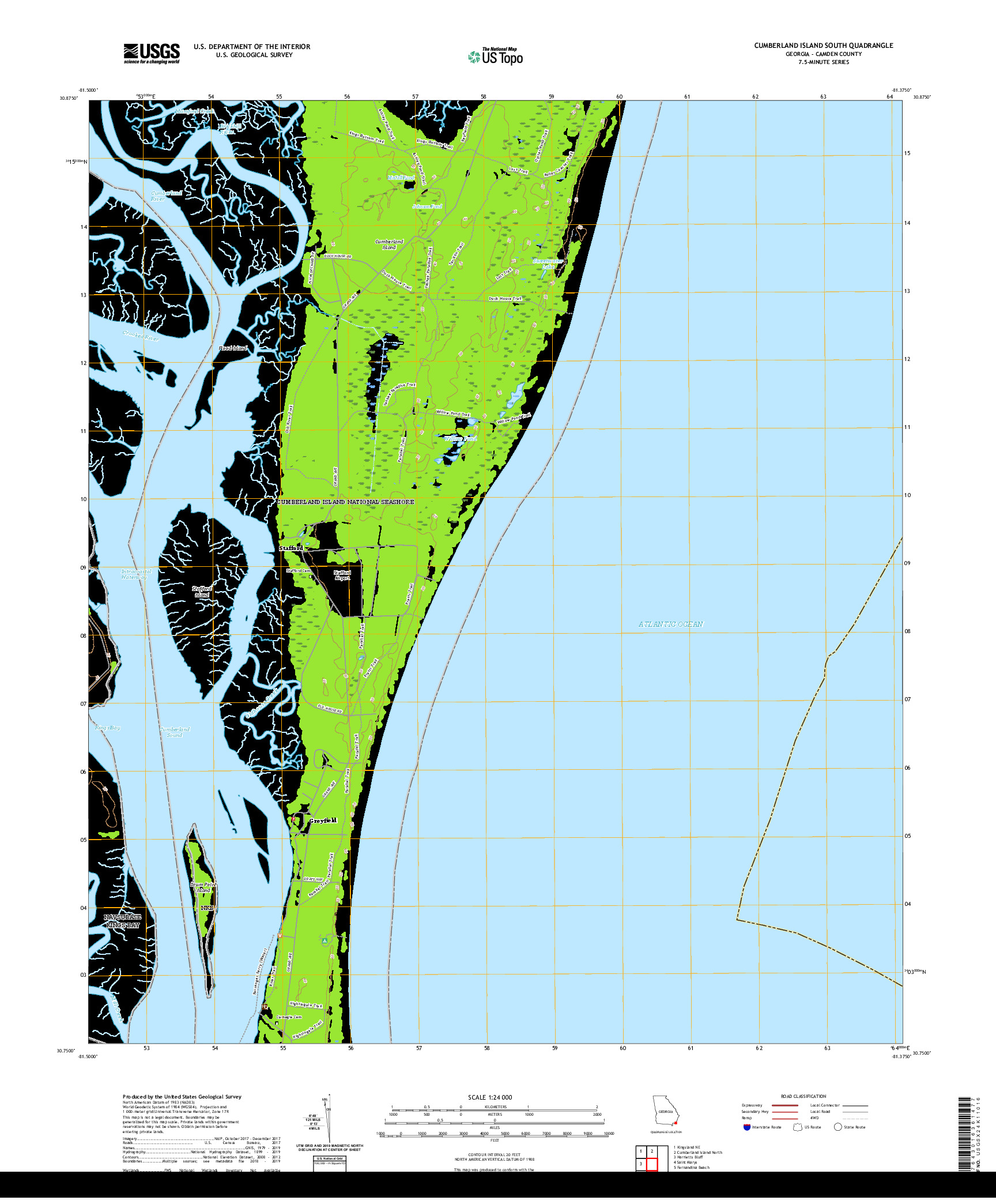 USGS US TOPO 7.5-MINUTE MAP FOR CUMBERLAND ISLAND SOUTH, GA 2020