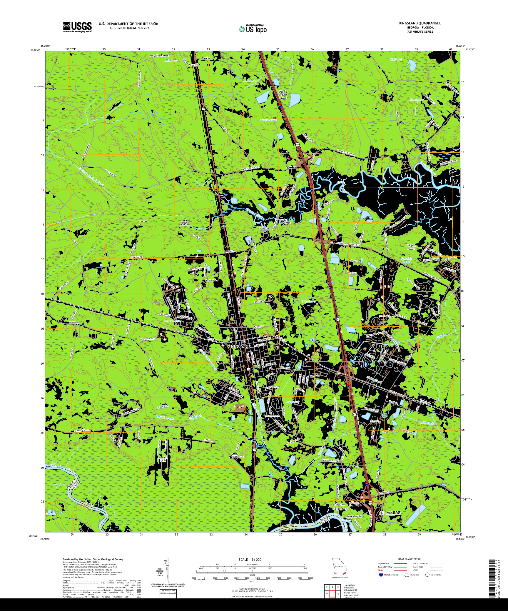 USGS US TOPO 7.5-MINUTE MAP FOR KINGSLAND, GA,FL 2020