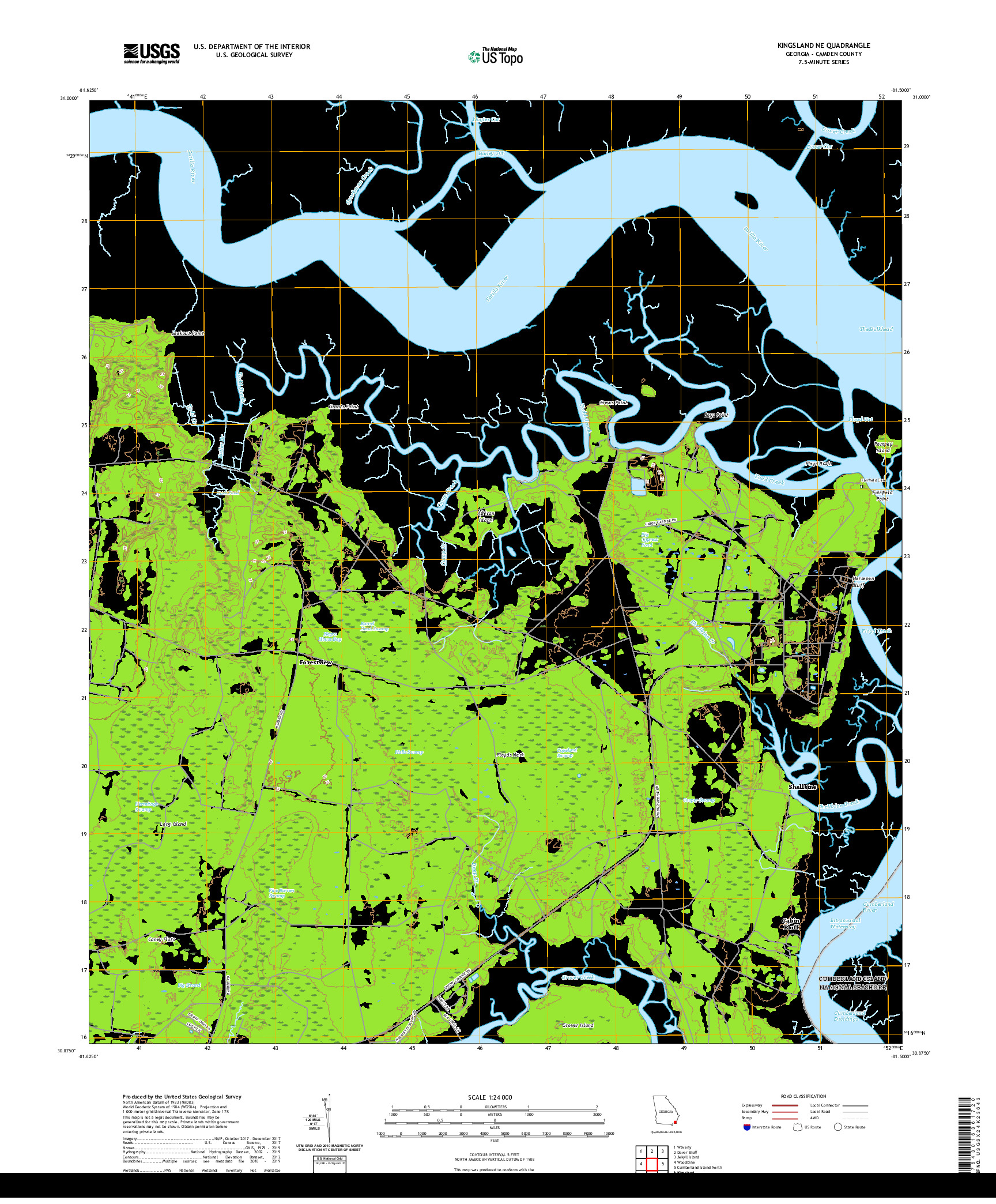 USGS US TOPO 7.5-MINUTE MAP FOR KINGSLAND NE, GA 2020