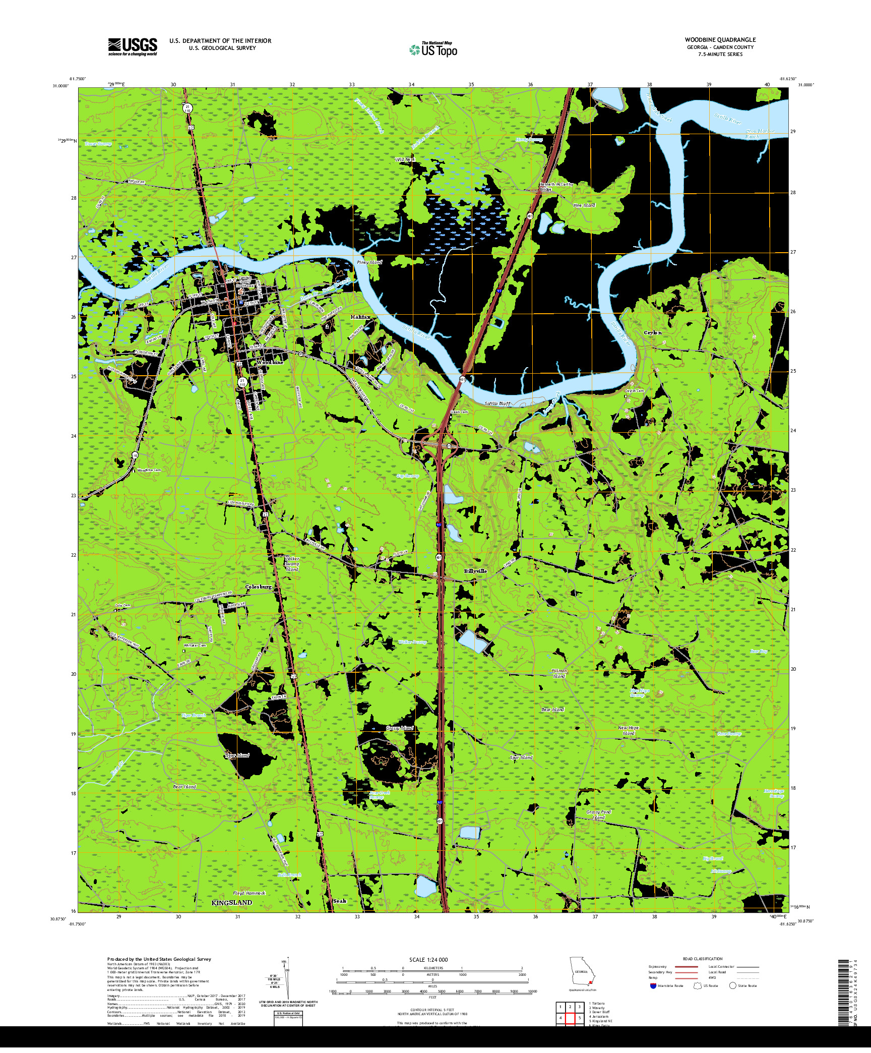 USGS US TOPO 7.5-MINUTE MAP FOR WOODBINE, GA 2020