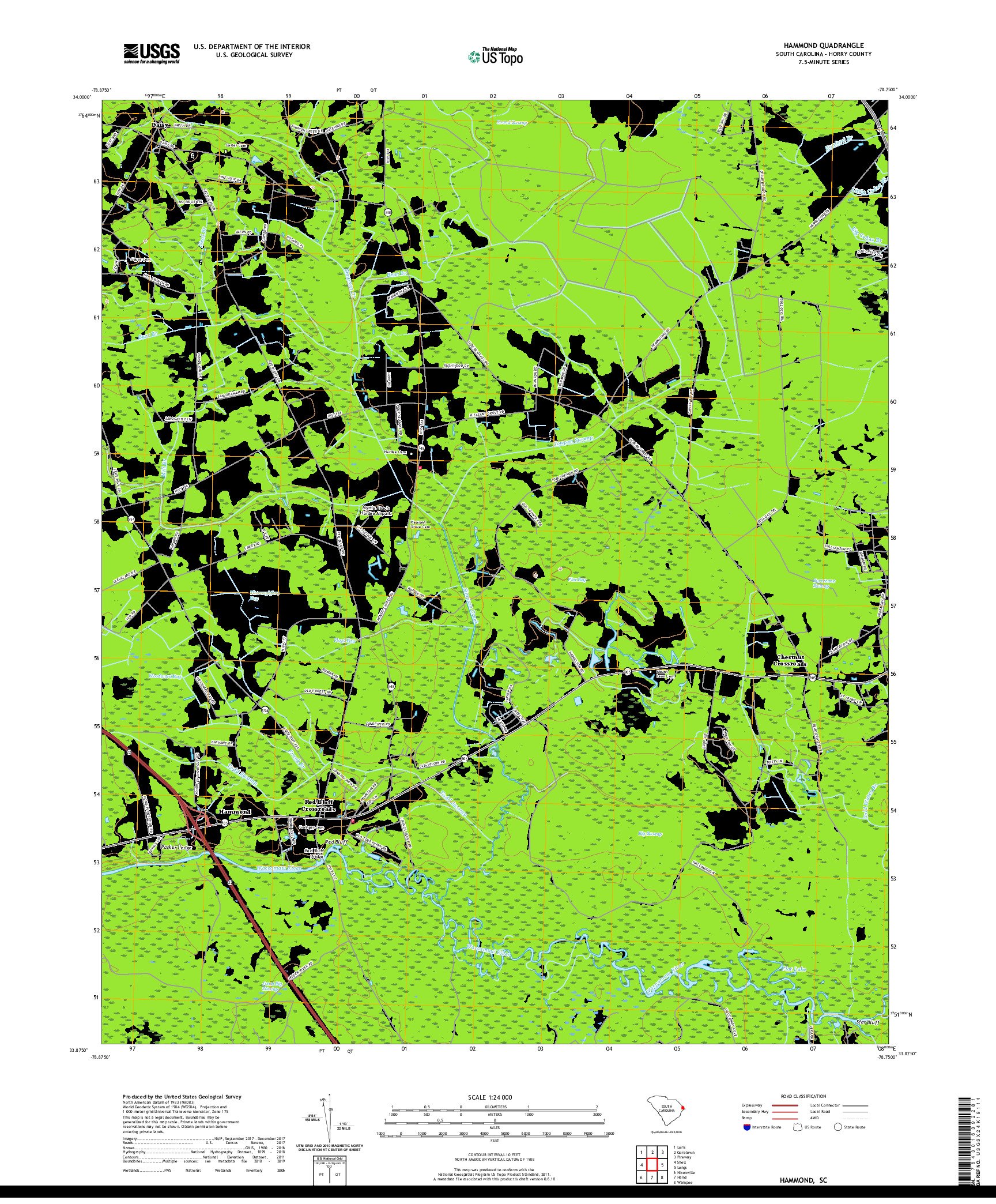 USGS US TOPO 7.5-MINUTE MAP FOR HAMMOND, SC 2020