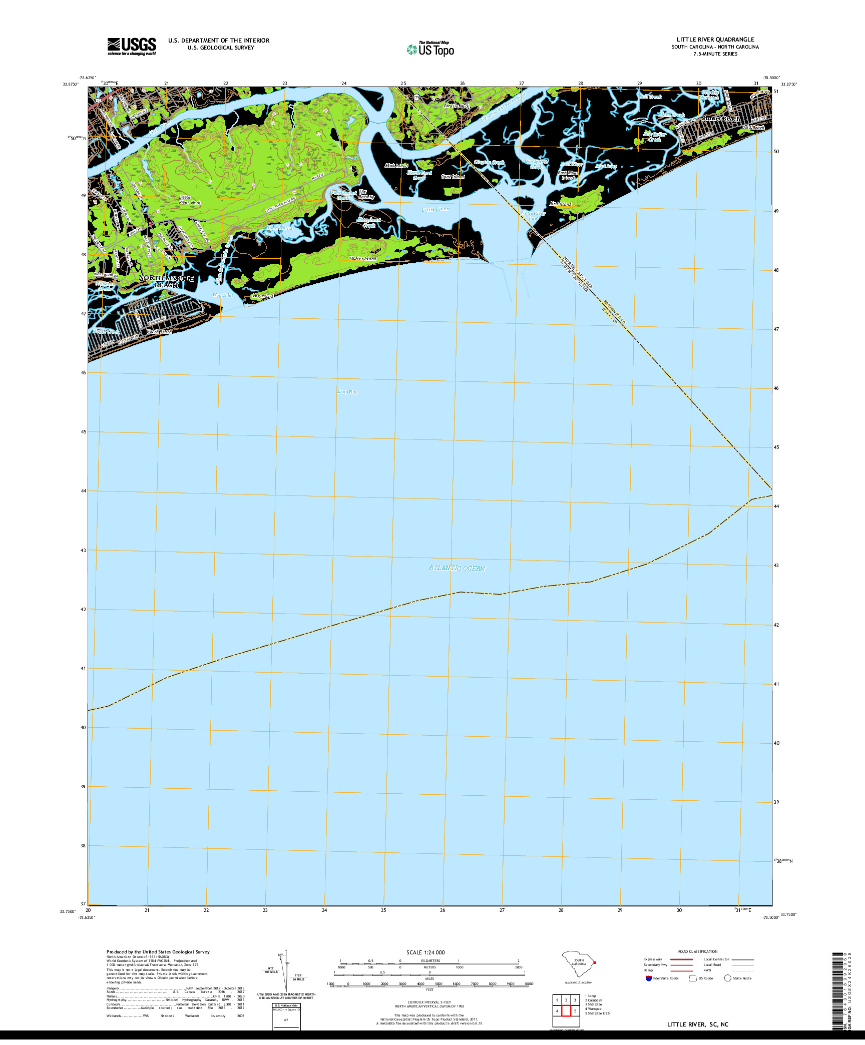 USGS US TOPO 7.5-MINUTE MAP FOR LITTLE RIVER, SC,NC 2020