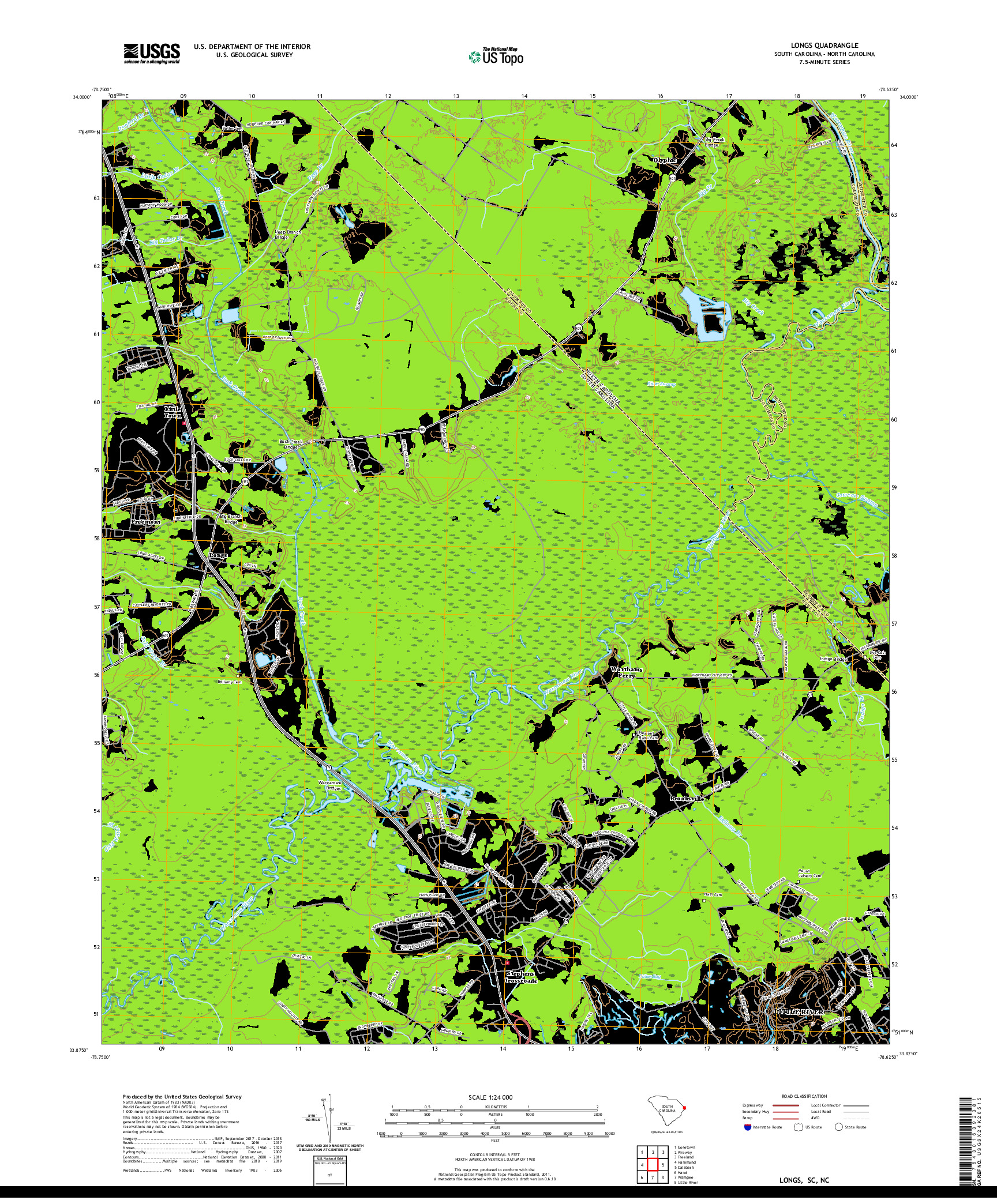 USGS US TOPO 7.5-MINUTE MAP FOR LONGS, SC,NC 2020