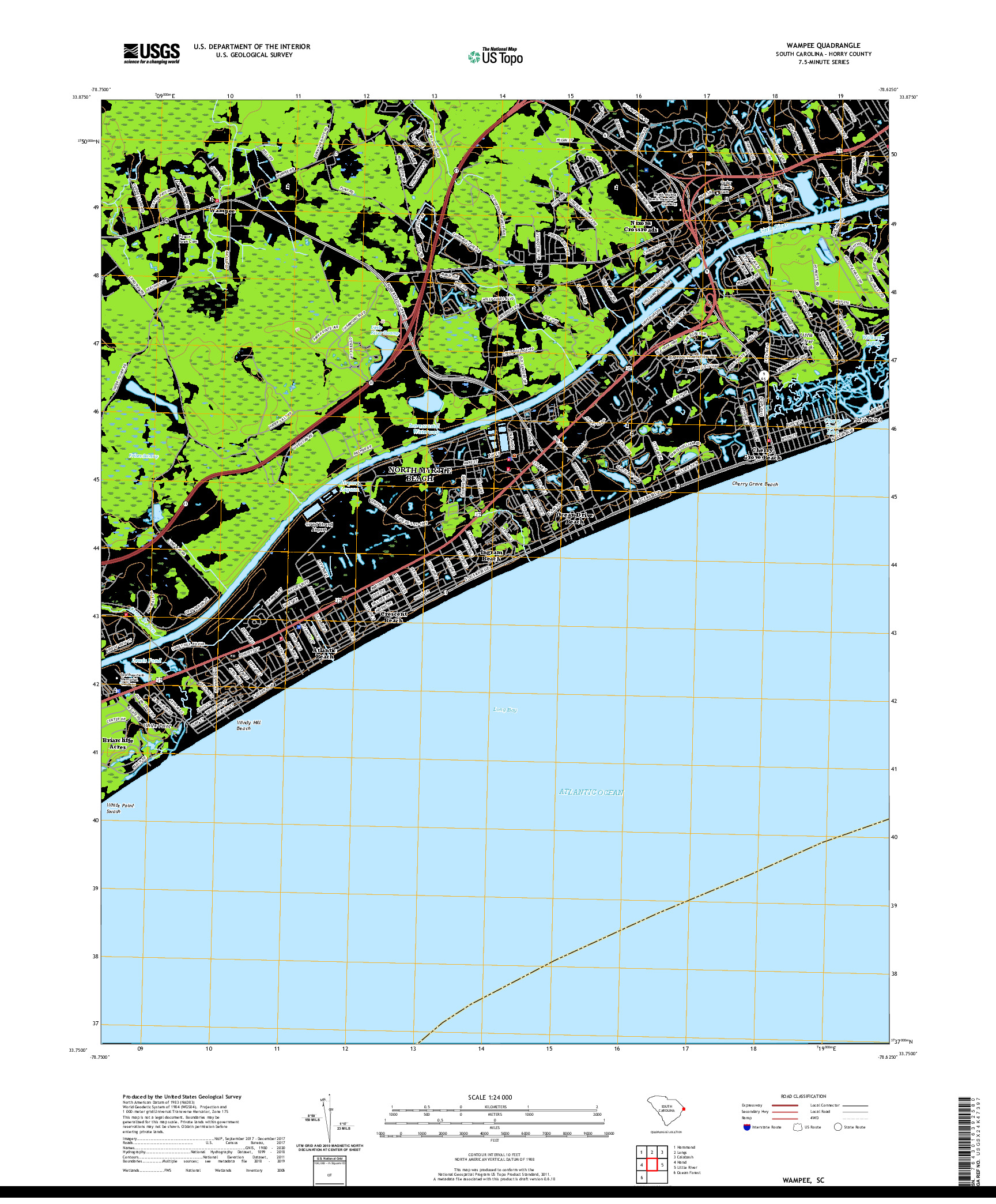 USGS US TOPO 7.5-MINUTE MAP FOR WAMPEE, SC 2020