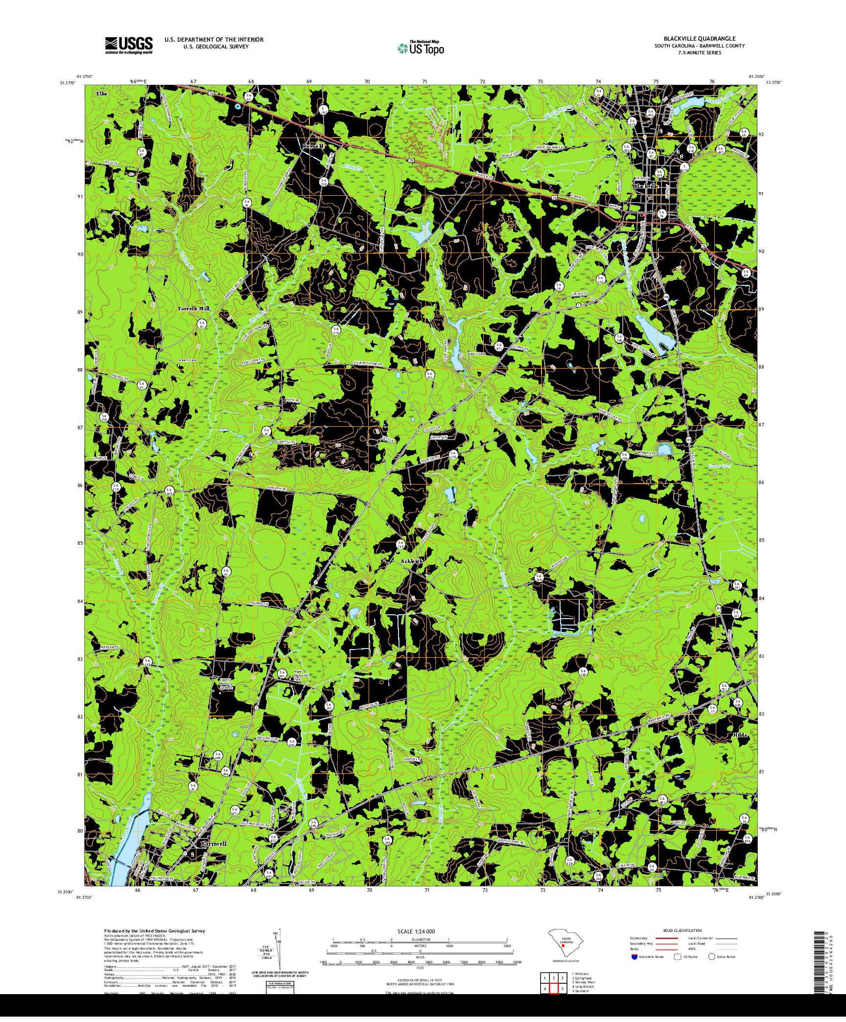 USGS US TOPO 7.5-MINUTE MAP FOR BLACKVILLE, SC 2020